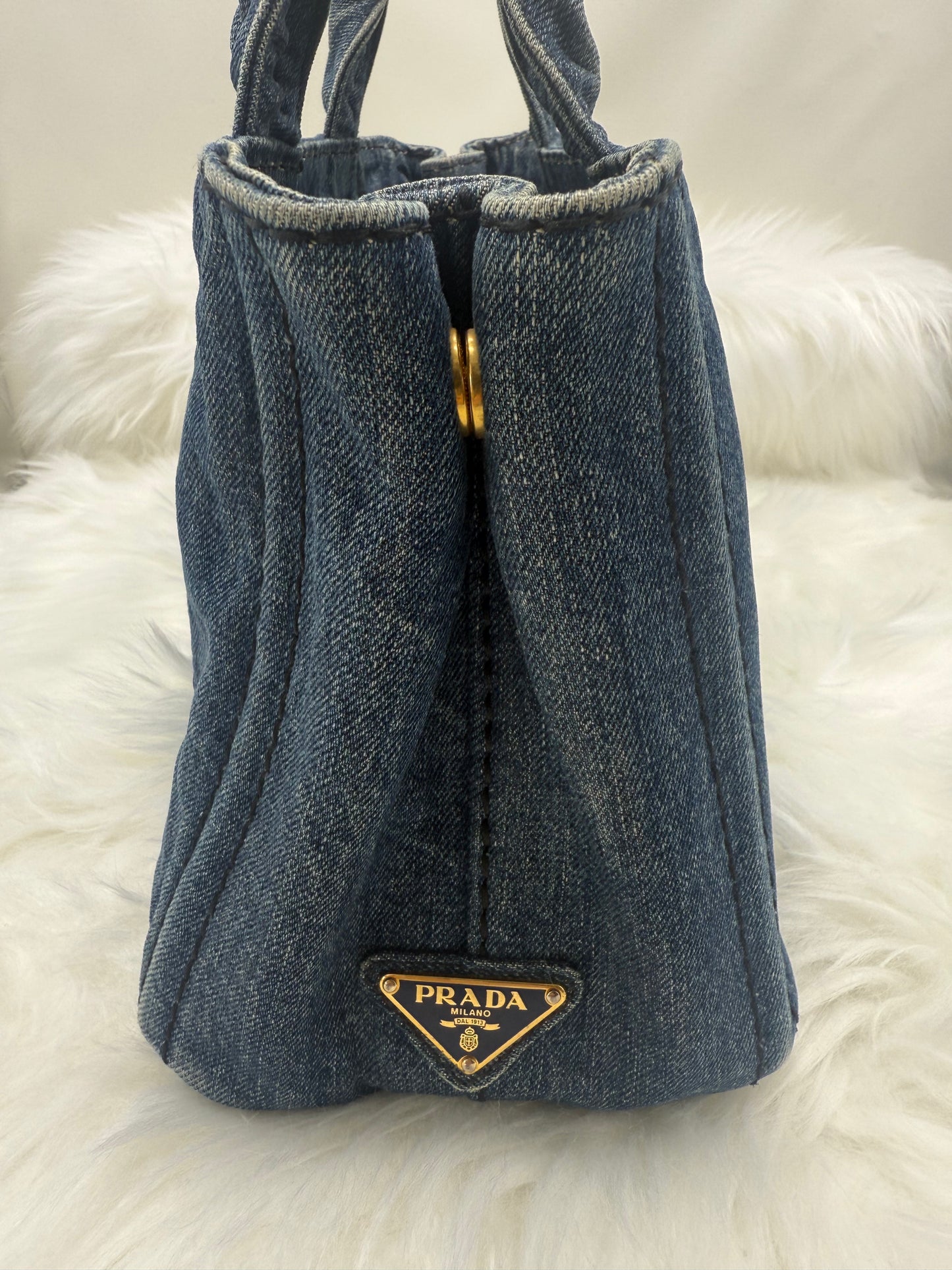 Prada Denim Canapa Tote in Blue