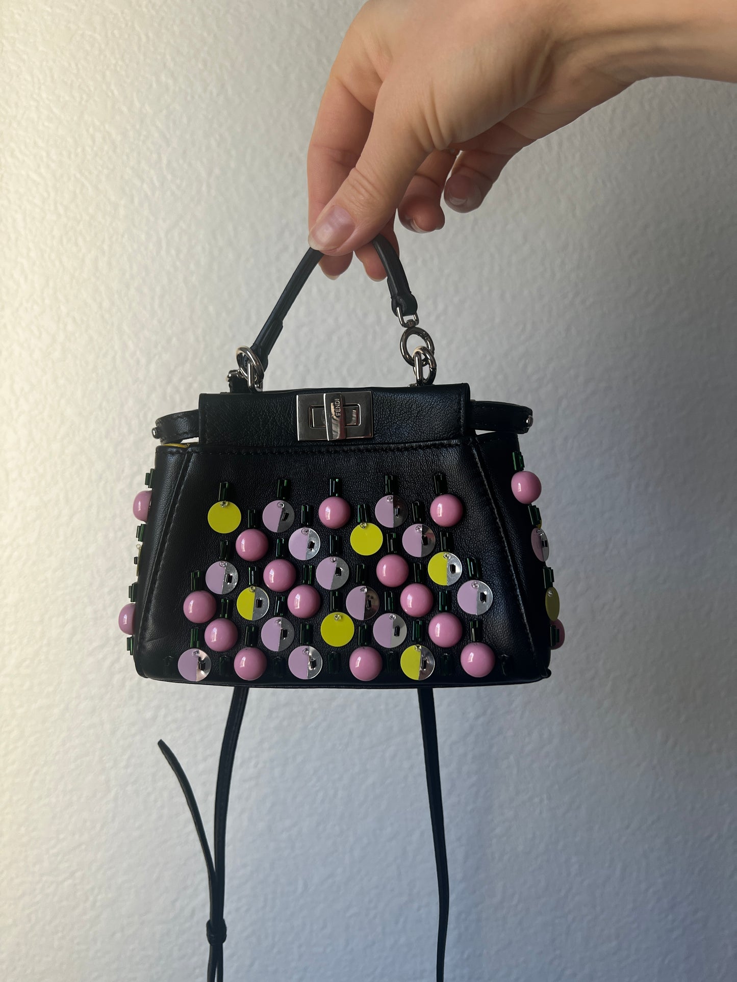 Fendi Beaded Nano Peekaboo Bag Black