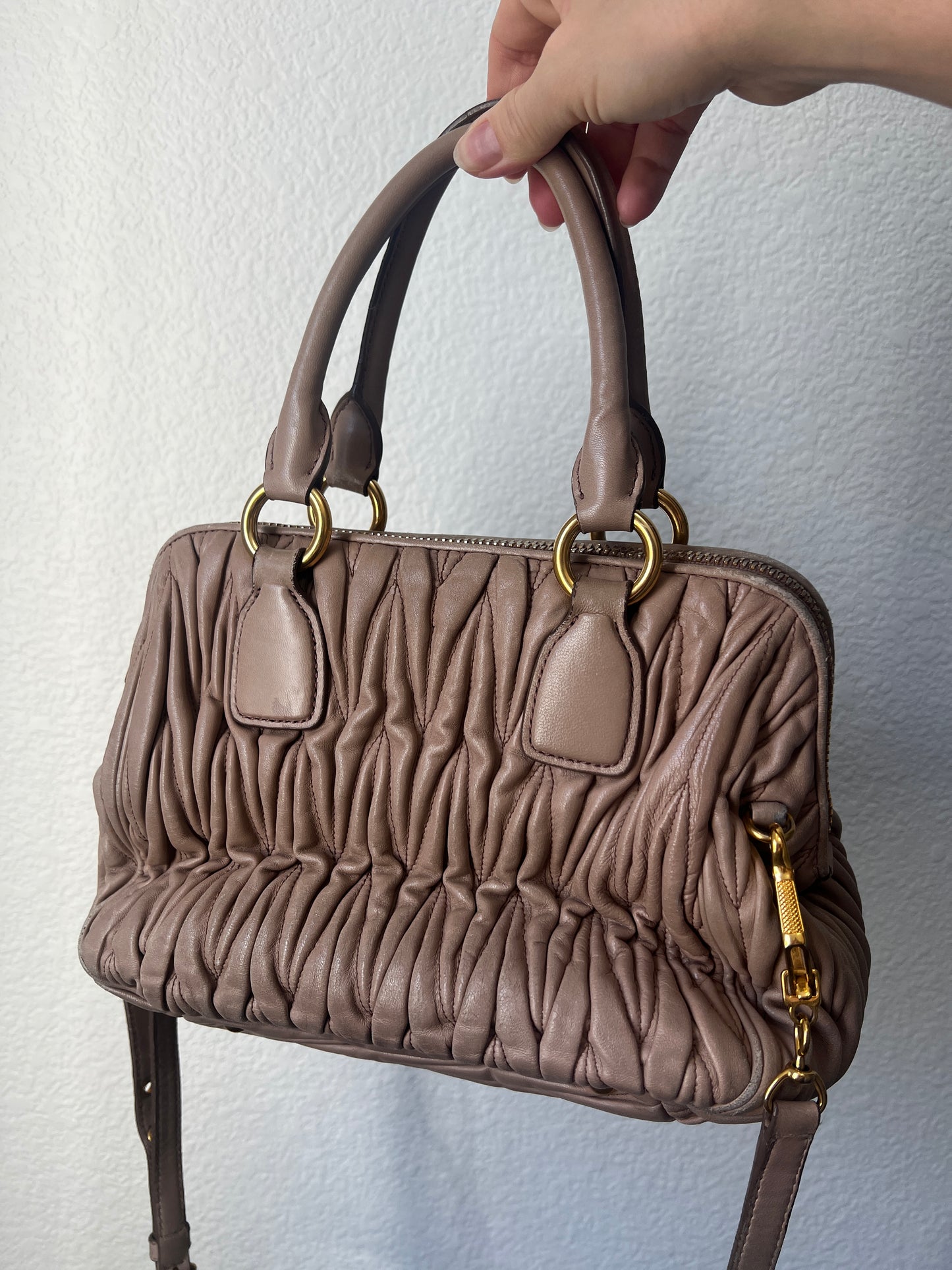 Miu Miu Nappa Matelasse Bowler Bag Beige