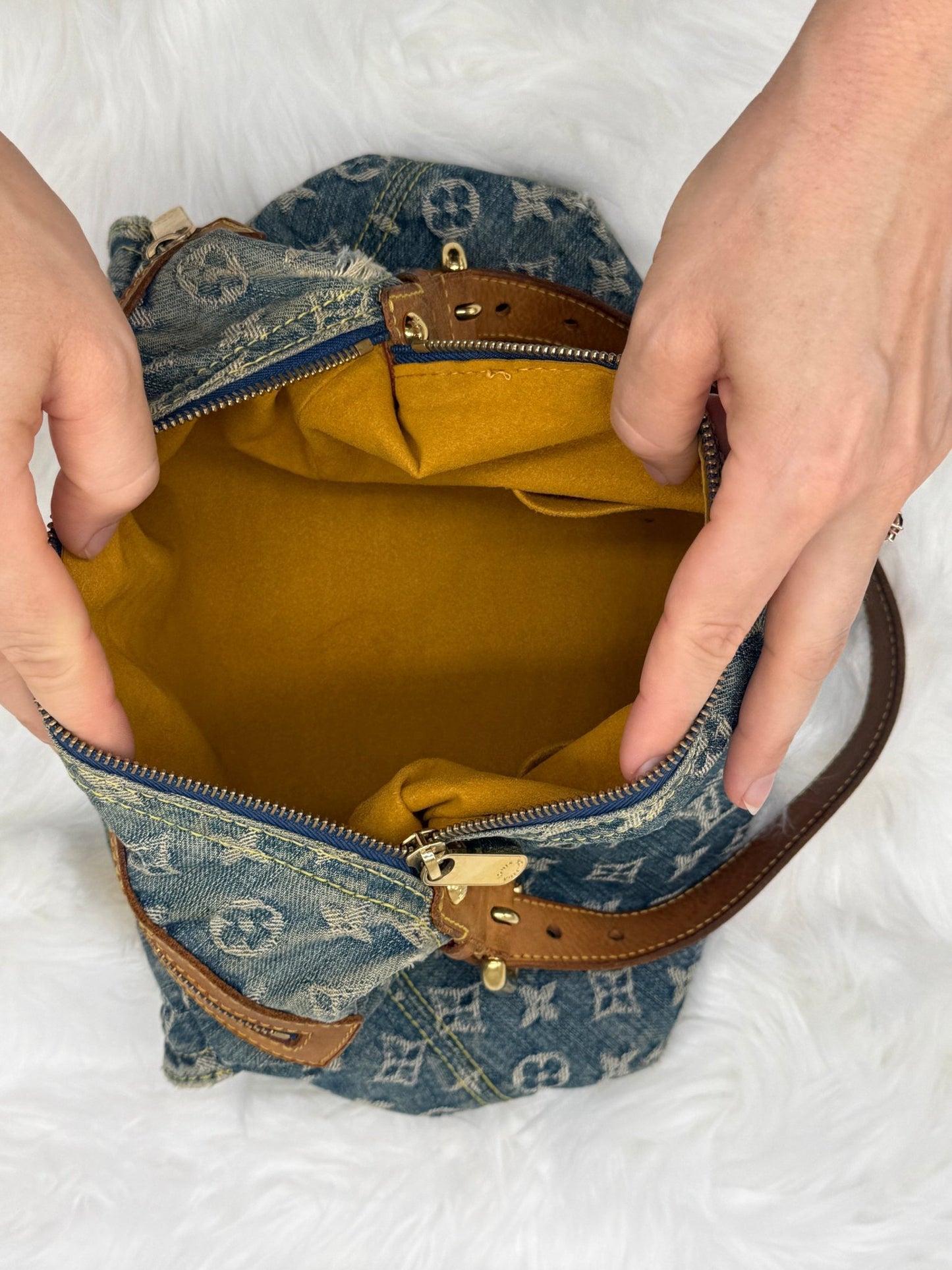 Louis Vuitton Baggy PM Monogram Denim in Blue - Styles via Sina