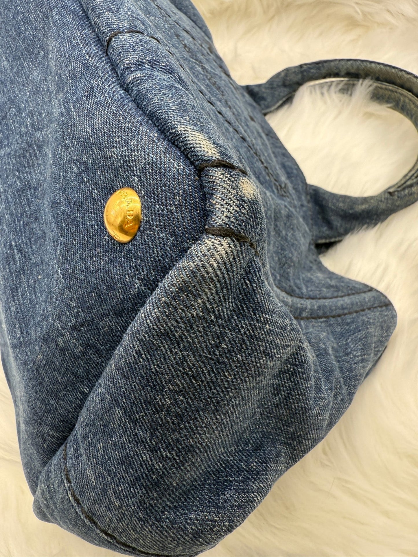 Prada Blue Denim Canapa Large Tote - Styles via Sina