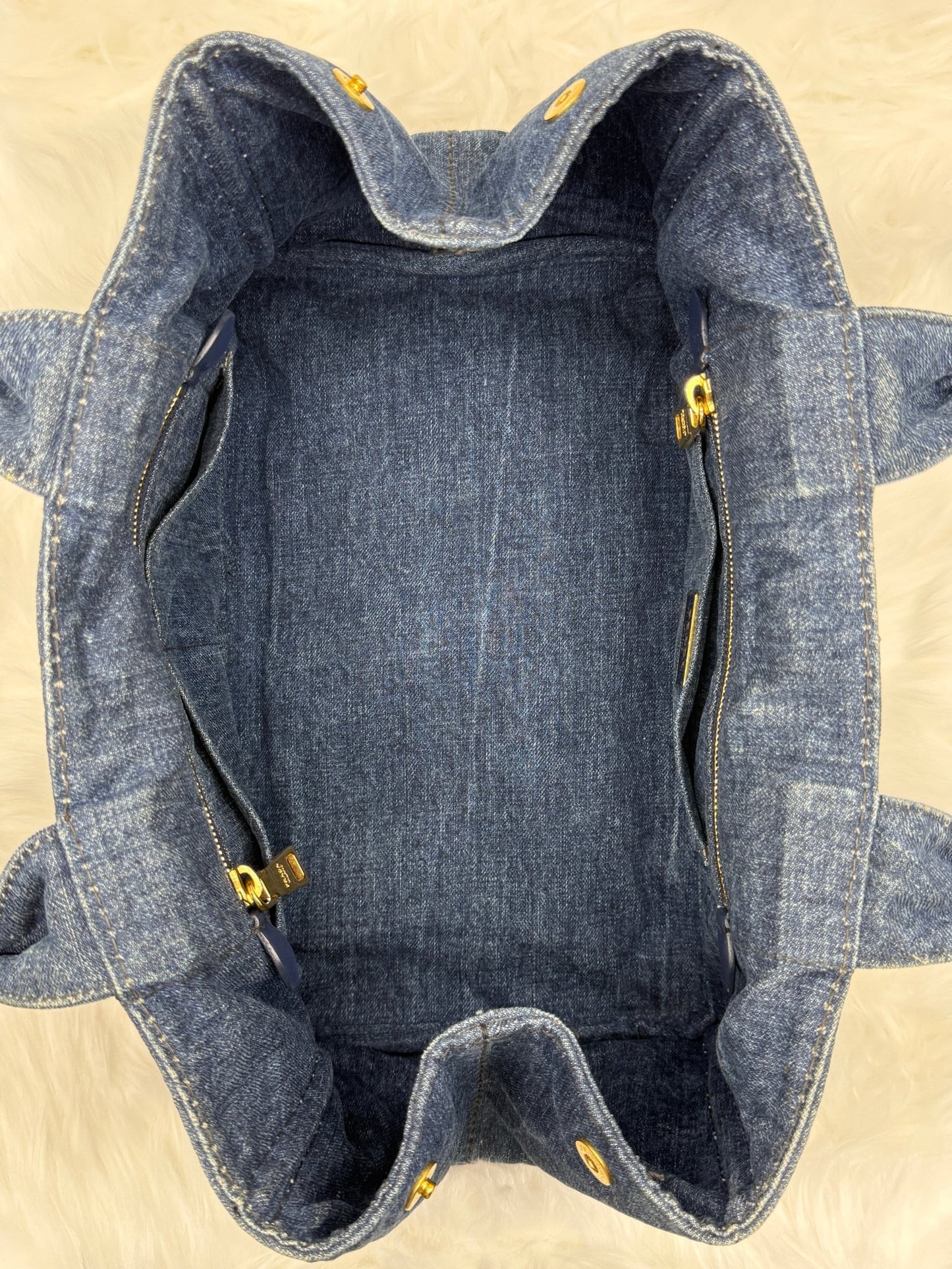 Prada Blue Denim Canapa Large Tote - Styles via Sina
