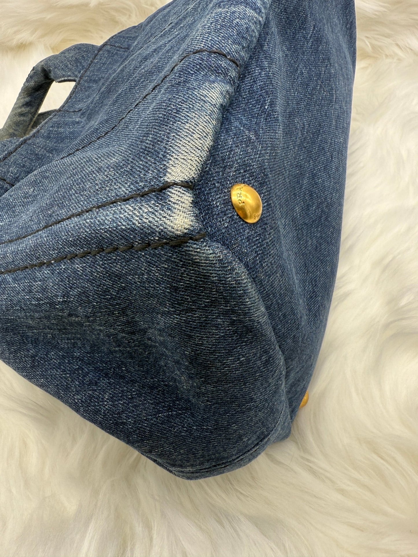 Prada Blue Denim Canapa Large Tote - Styles via Sina
