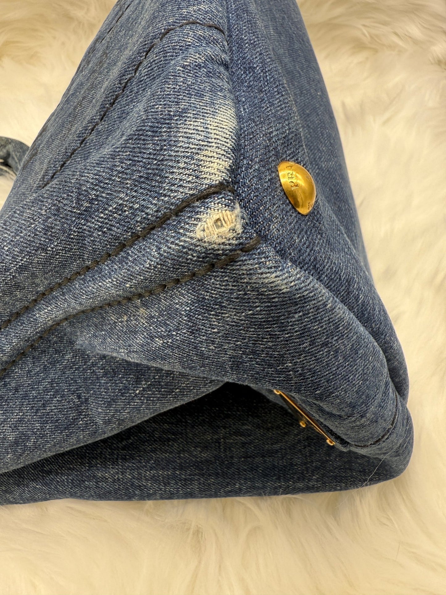 Prada Blue Denim Canapa Large Tote - Styles via Sina