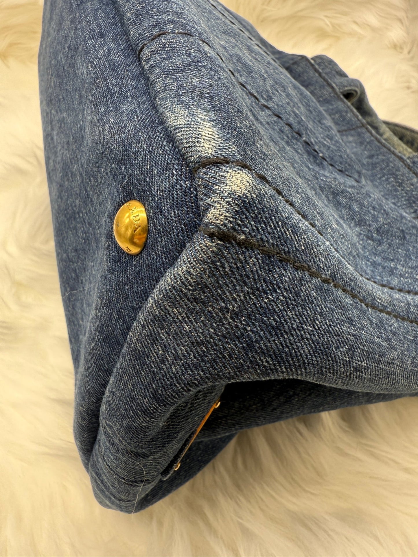 Prada Blue Denim Canapa Large Tote - Styles via Sina