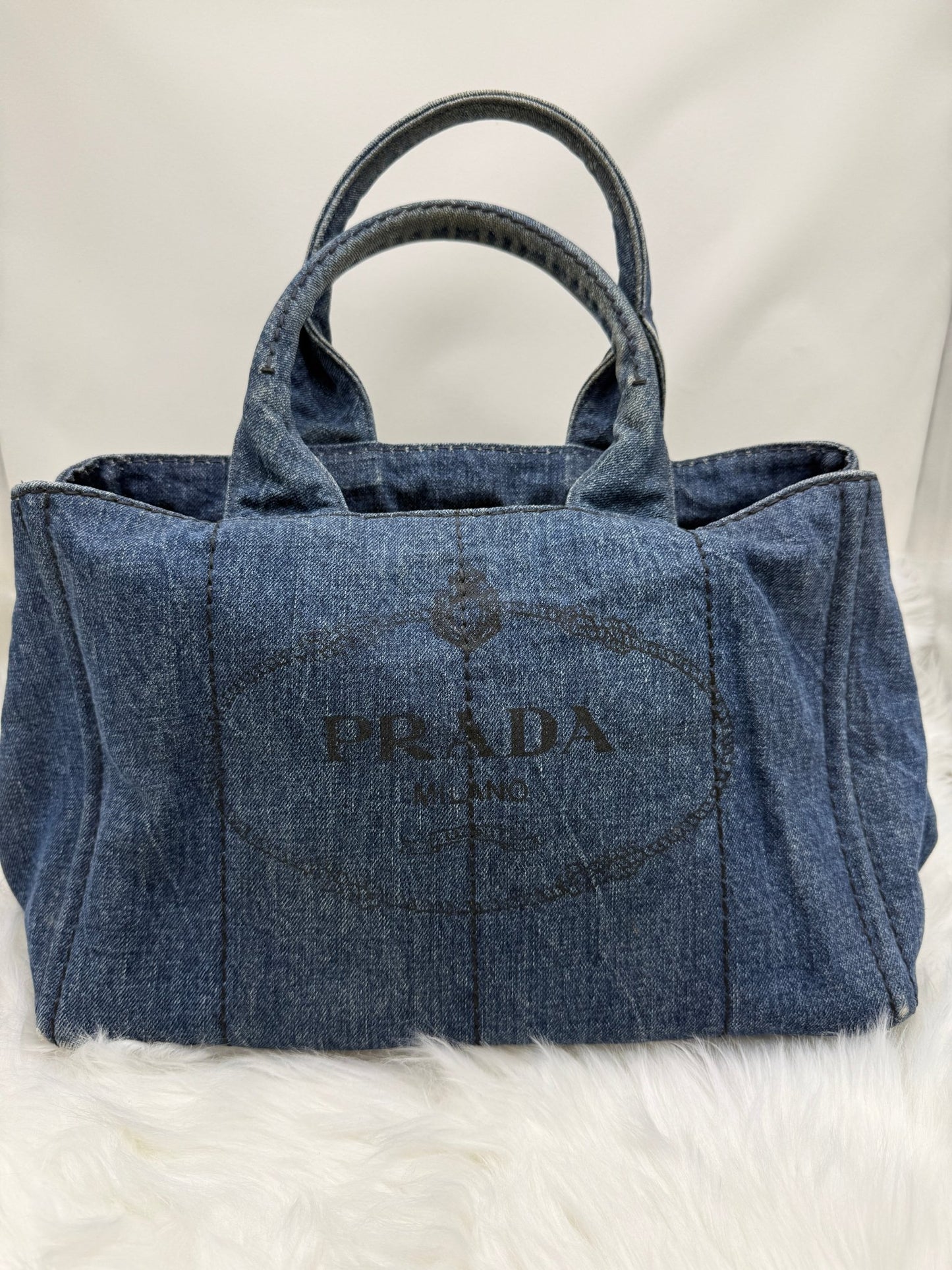 Prada Blue Denim Canapa Large Tote - Styles via Sina