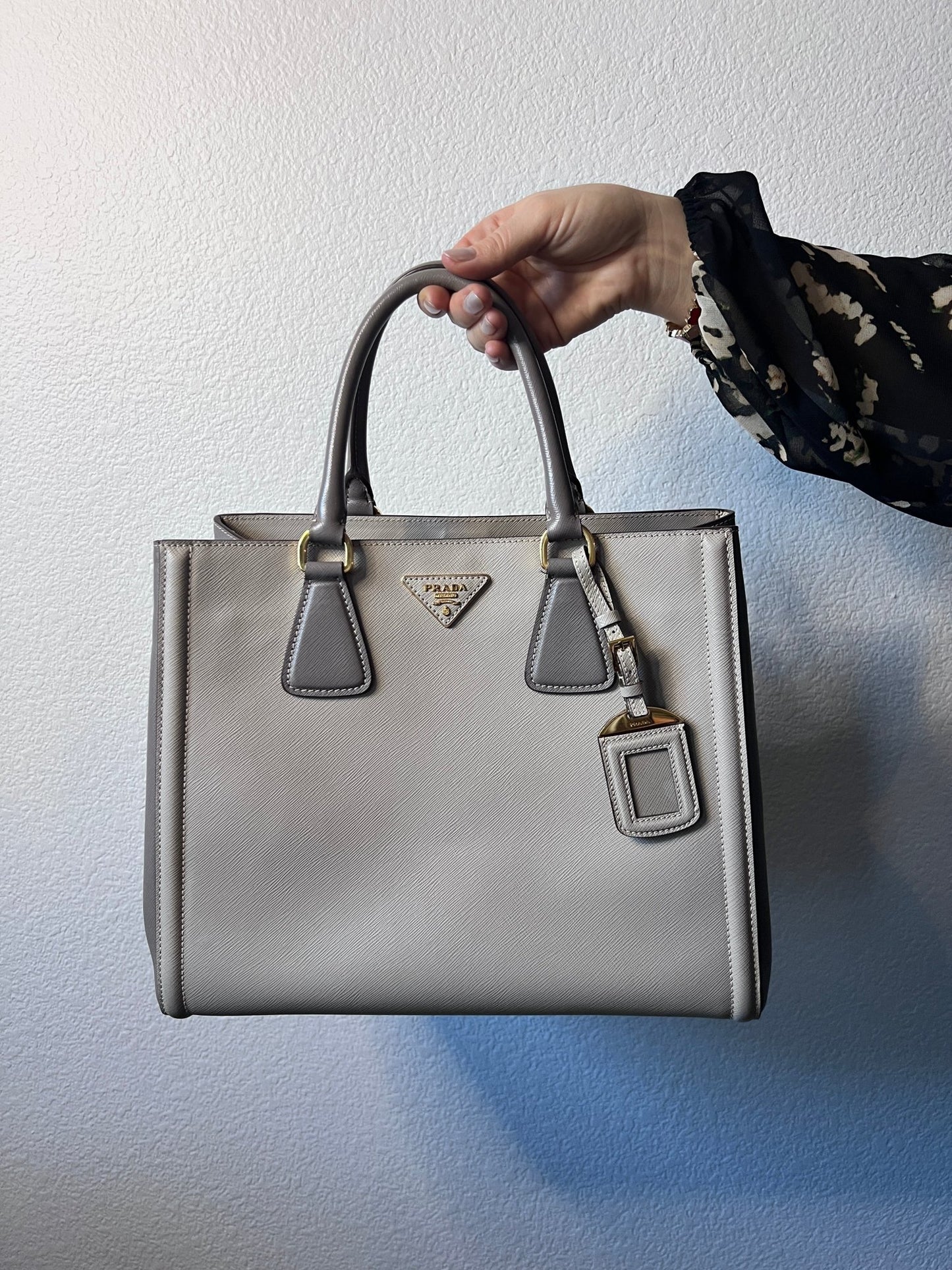 Prada Large Saffiano Galleria Satchel Grey - Styles via Sina