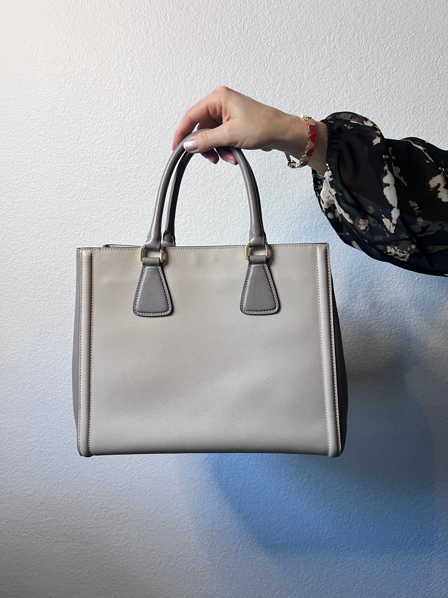Prada Large Saffiano Galleria Satchel Grey - Styles via Sina