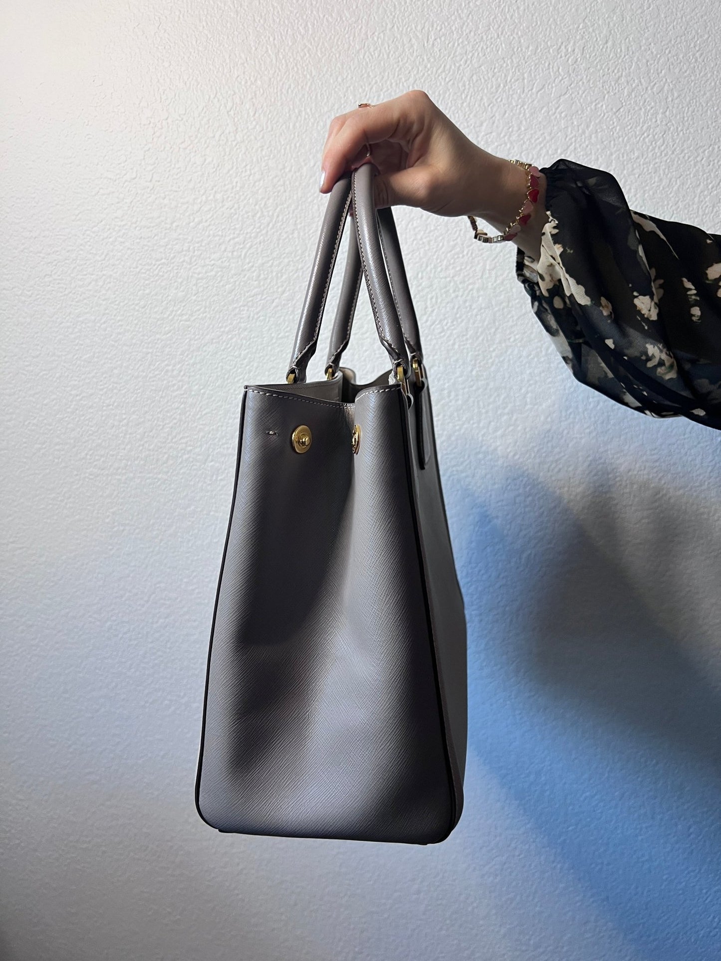 Prada Large Saffiano Galleria Satchel Grey - Styles via Sina