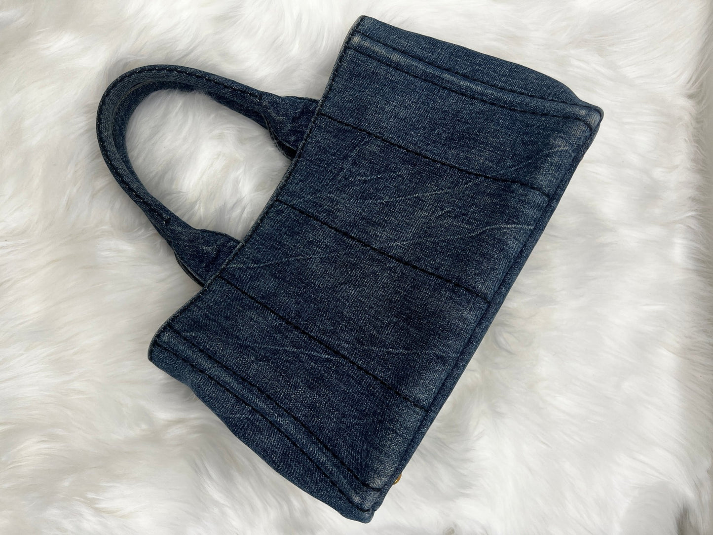 Prada Small Denim Canapa Tote Blue w/ Strap - Styles via Sina