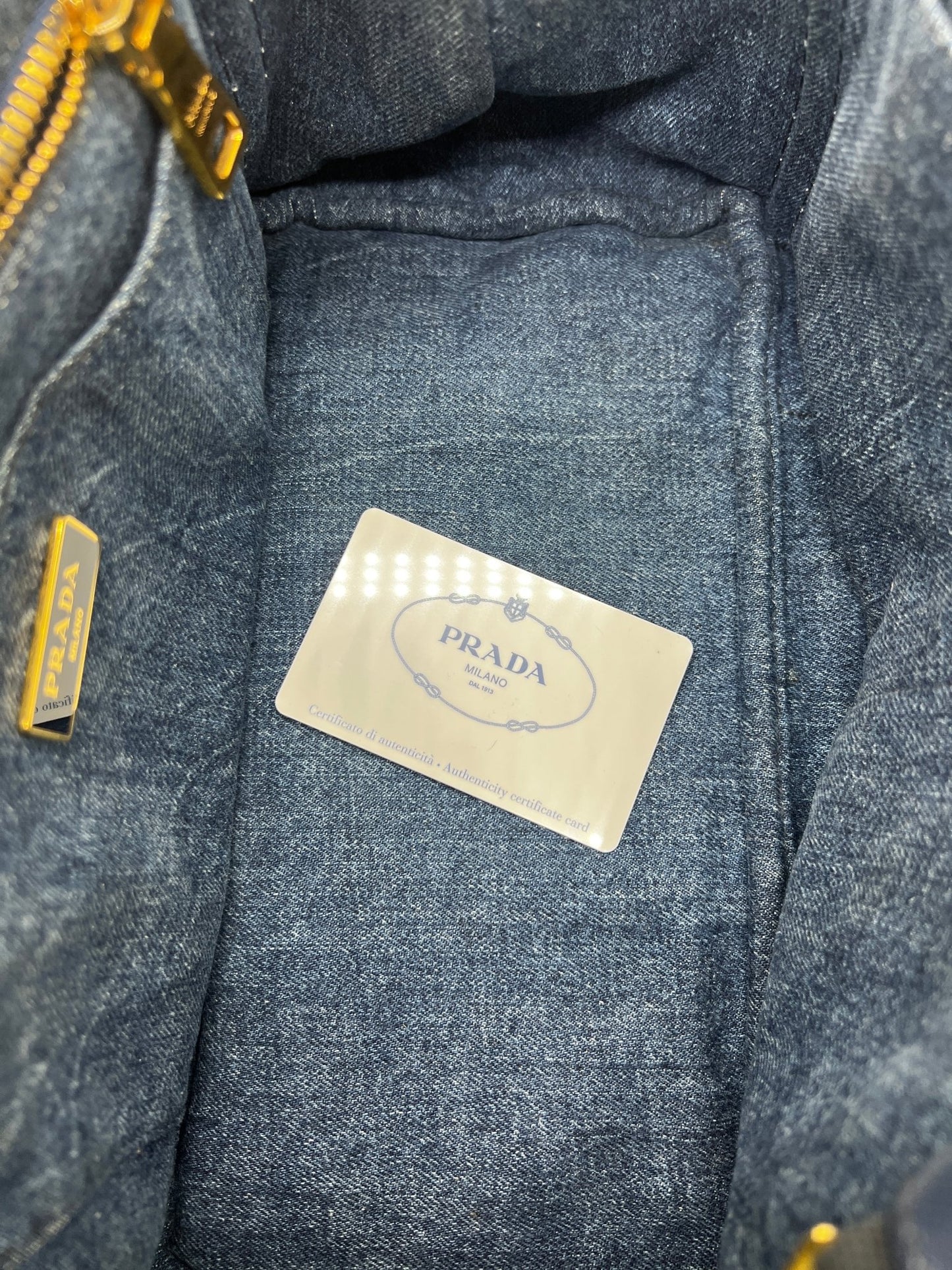 Prada Small Denim Canapa Tote Blue w/ Strap - Styles via Sina