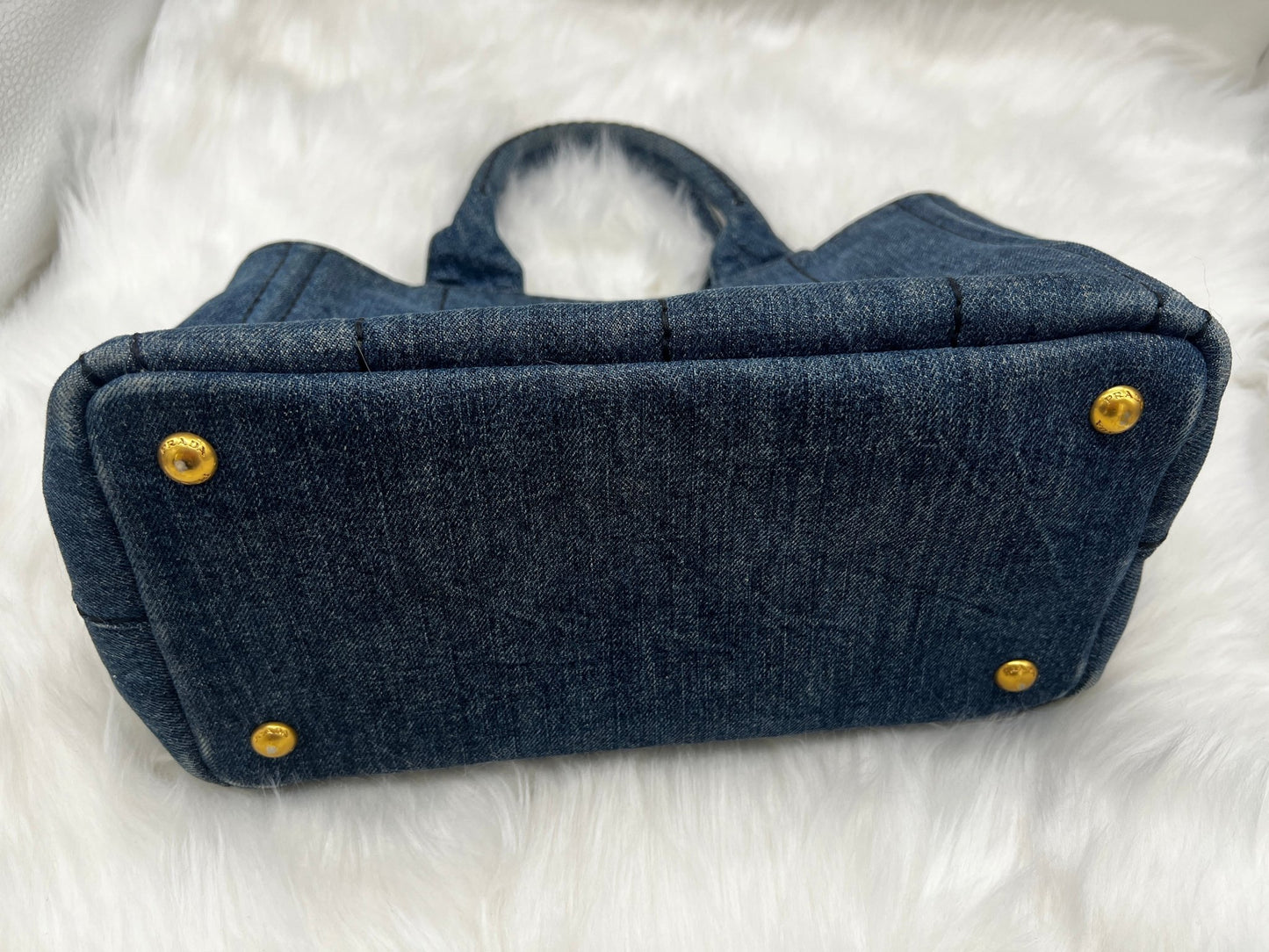 Prada Small Denim Canapa Tote Blue w/ Strap - Styles via Sina