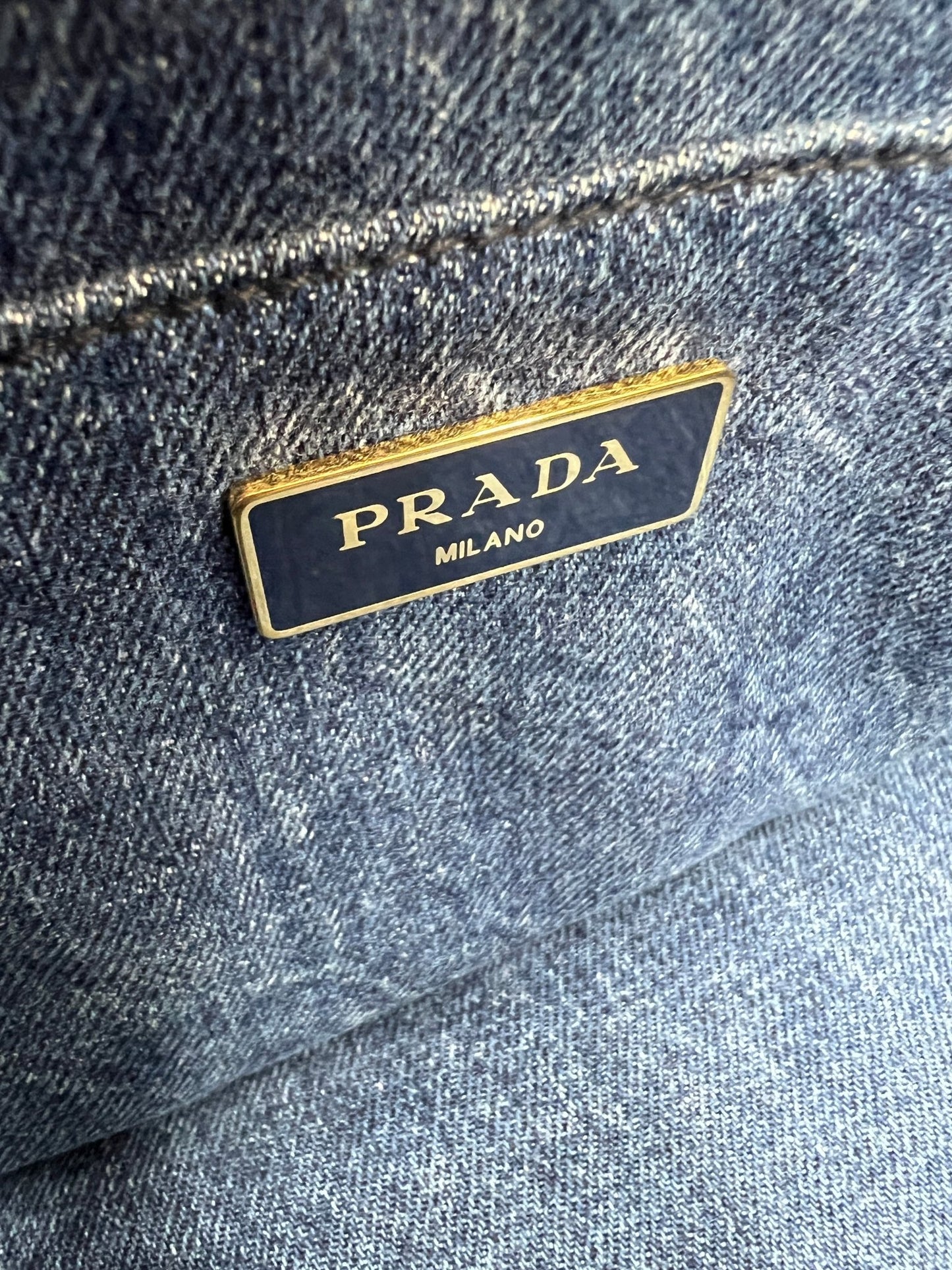 Prada Small Denim Canapa Tote Blue w/ Strap - Styles via Sina