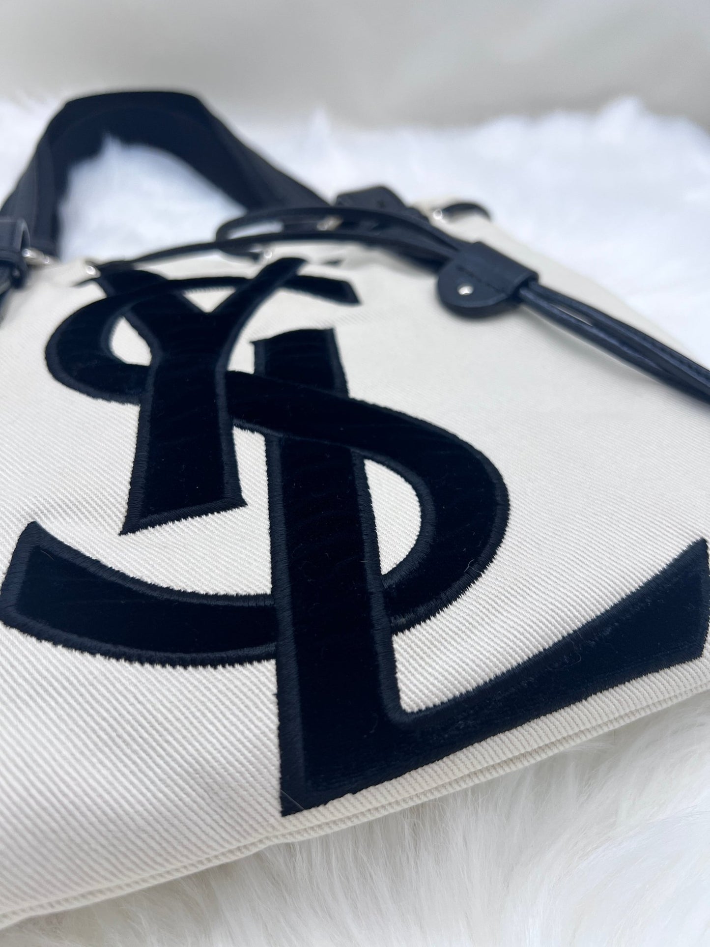 Yves Saint Laurent Ivory Canvas Kahala Small Tote - Styles via Sina