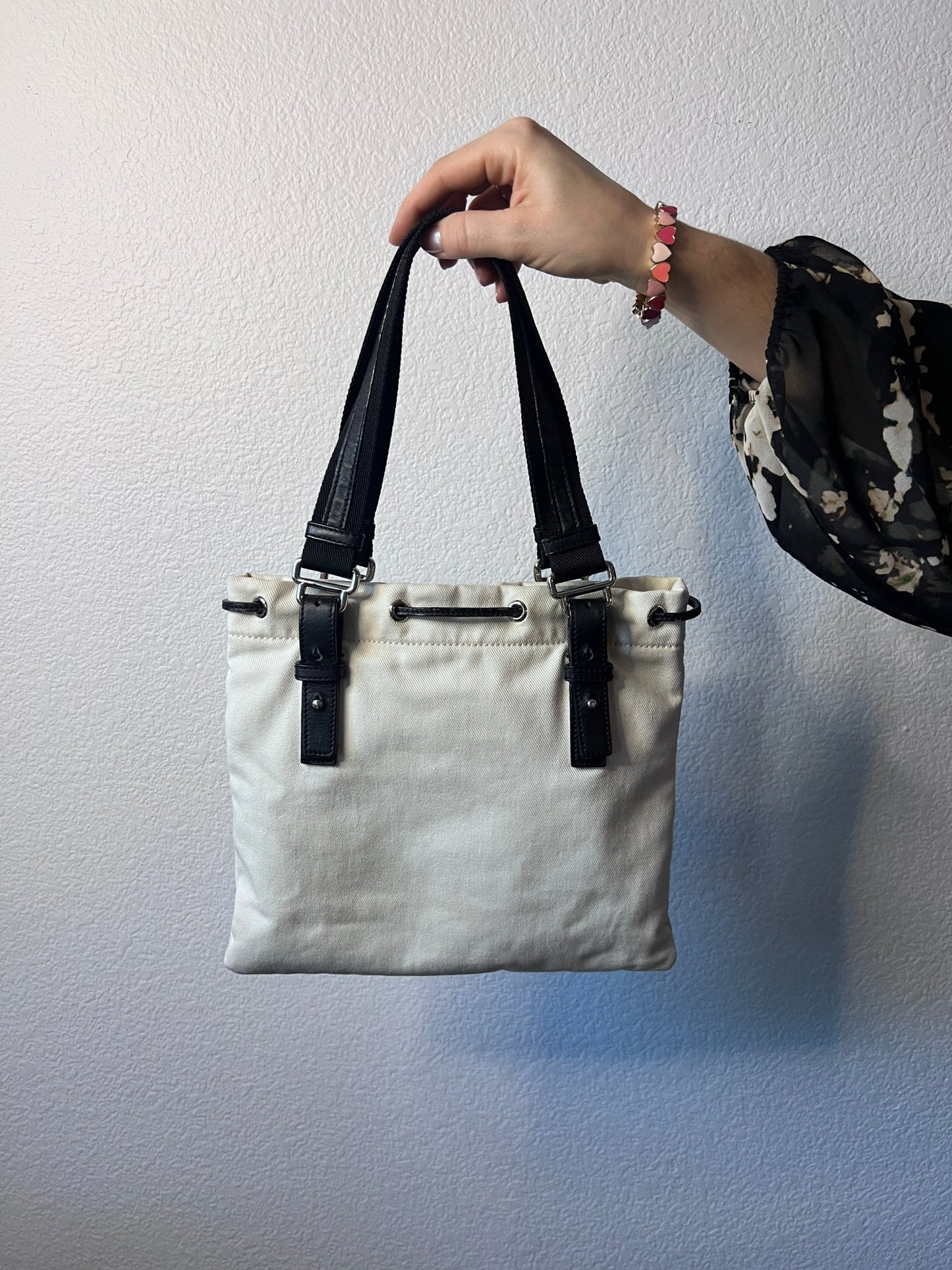 Yves Saint Laurent Ivory Canvas Kahala Small Tote - Styles via Sina