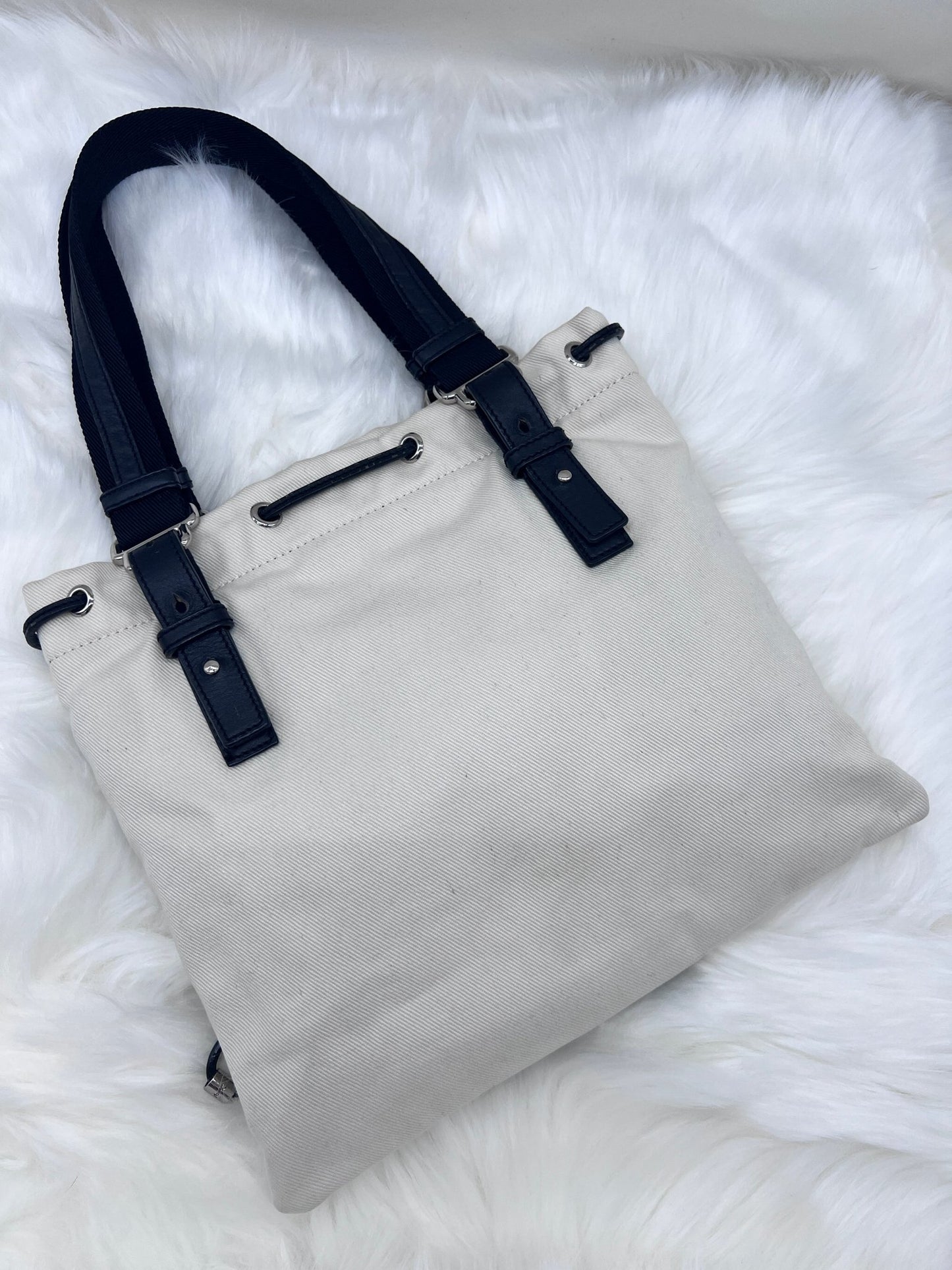 Yves Saint Laurent Ivory Canvas Kahala Small Tote - Styles via Sina