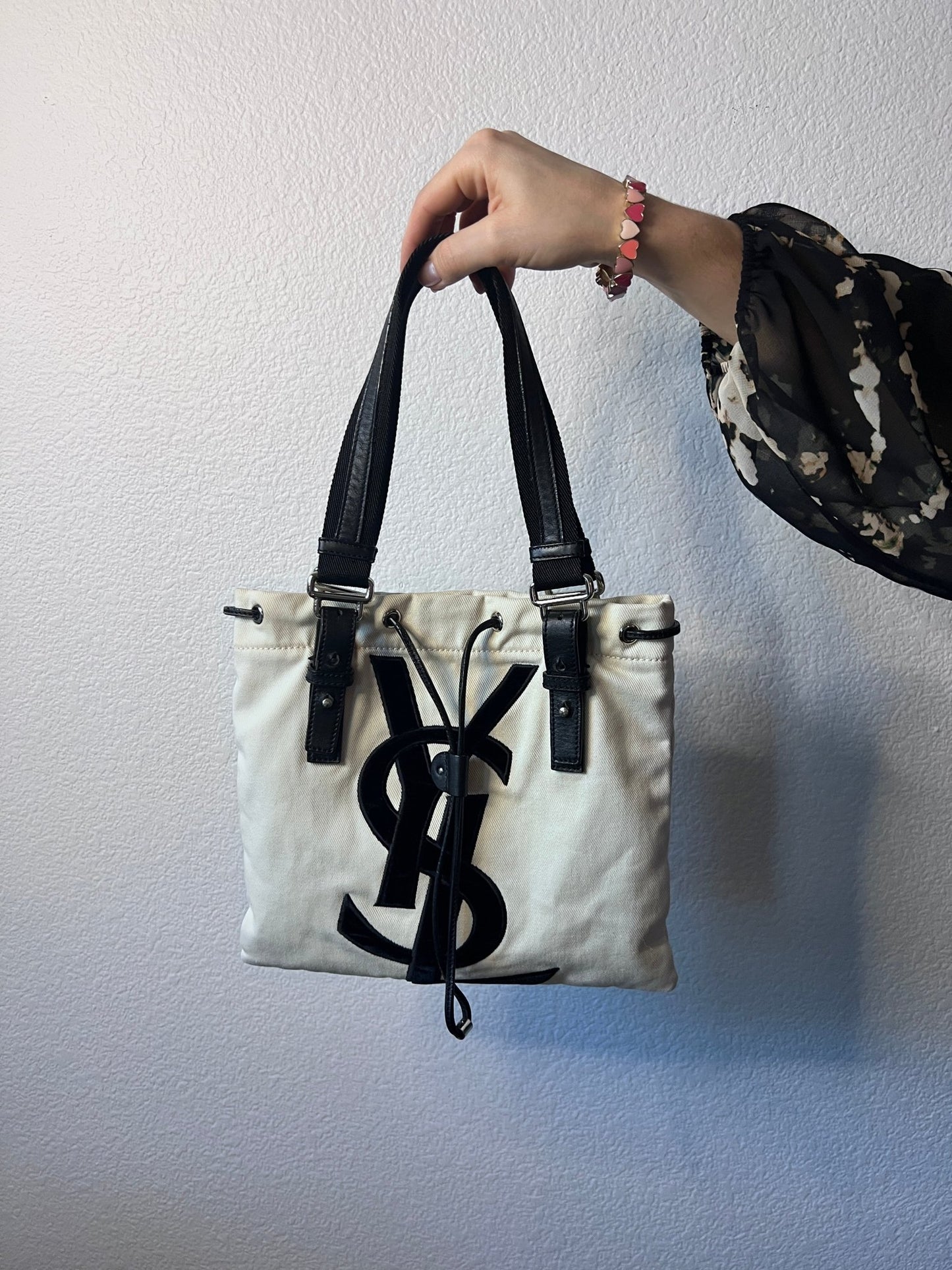 Yves Saint Laurent Ivory Canvas Kahala Small Tote - Styles via Sina