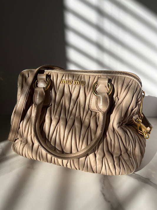 Miu Miu Nappa Matelasse Bowler Bag Beige