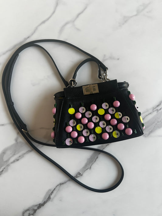 Fendi Beaded Nano Peekaboo Bag Black