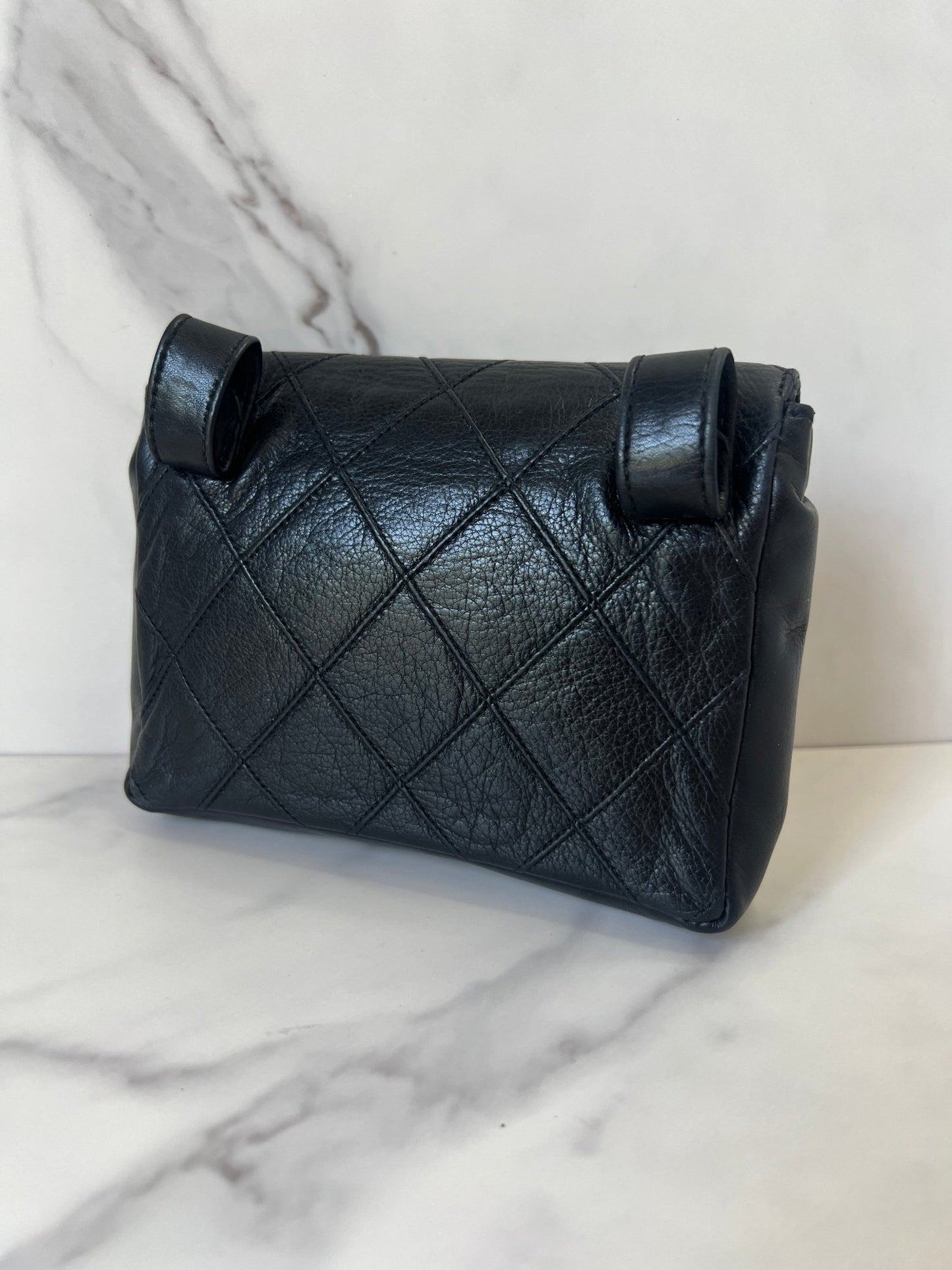 Chanel Quilted Textured Lambskin Belt Bag Black - Styles via Sina