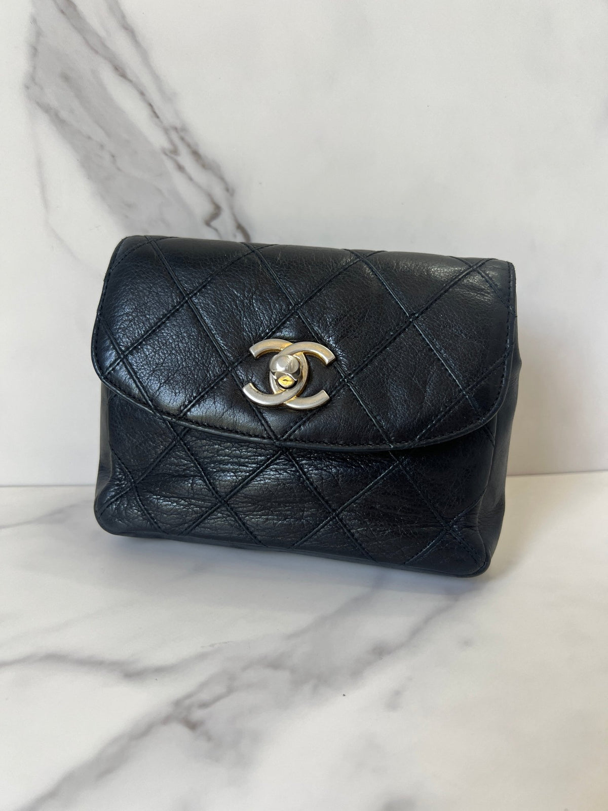 Chanel Quilted Textured Lambskin Belt Bag Black - Styles via Sina