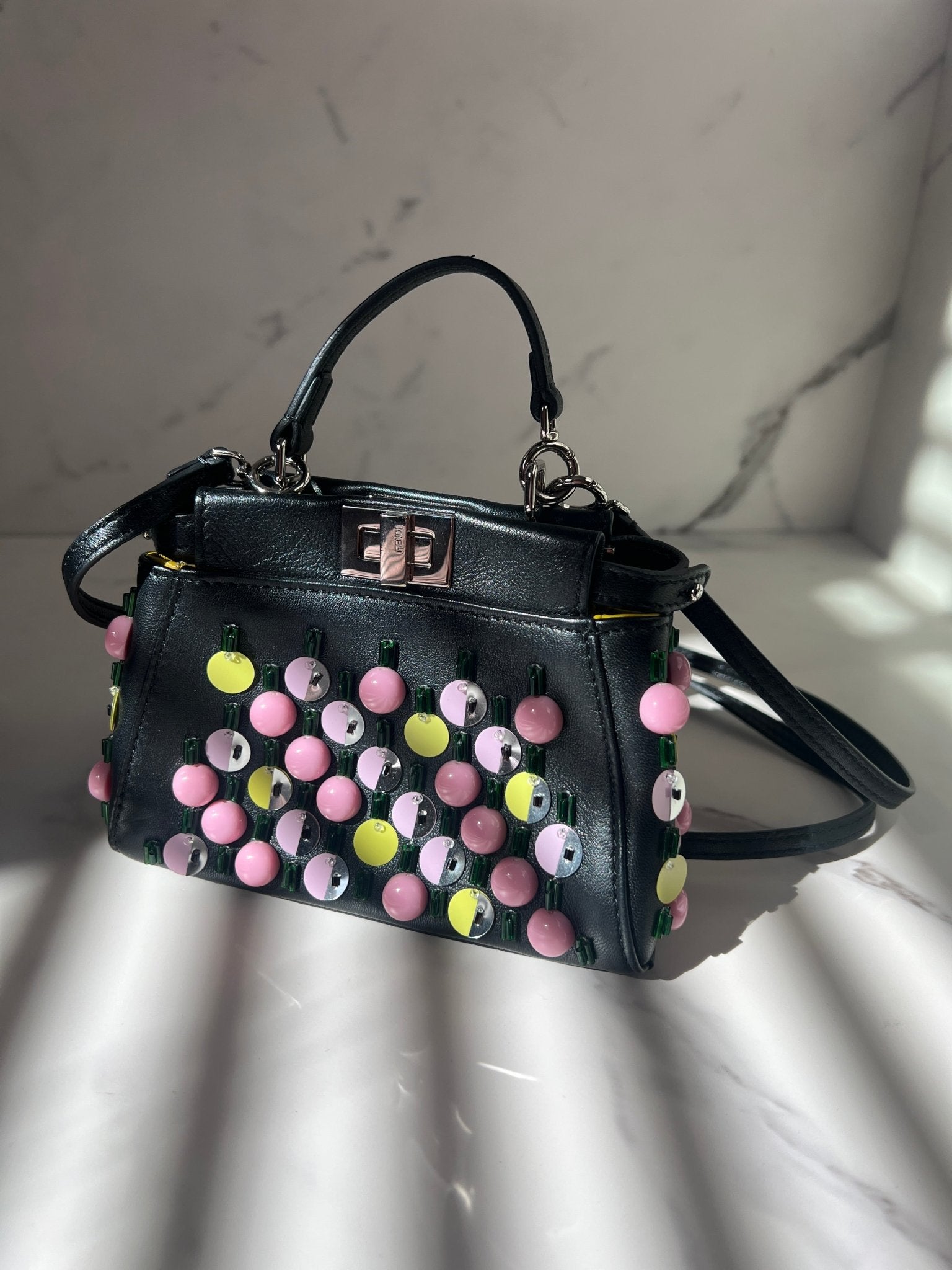 Fendi Beaded Nano Peekaboo Bag Black - Styles via Sina