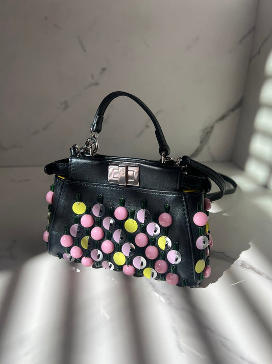 Fendi Beaded Nano Peekaboo Bag Black - Styles via Sina