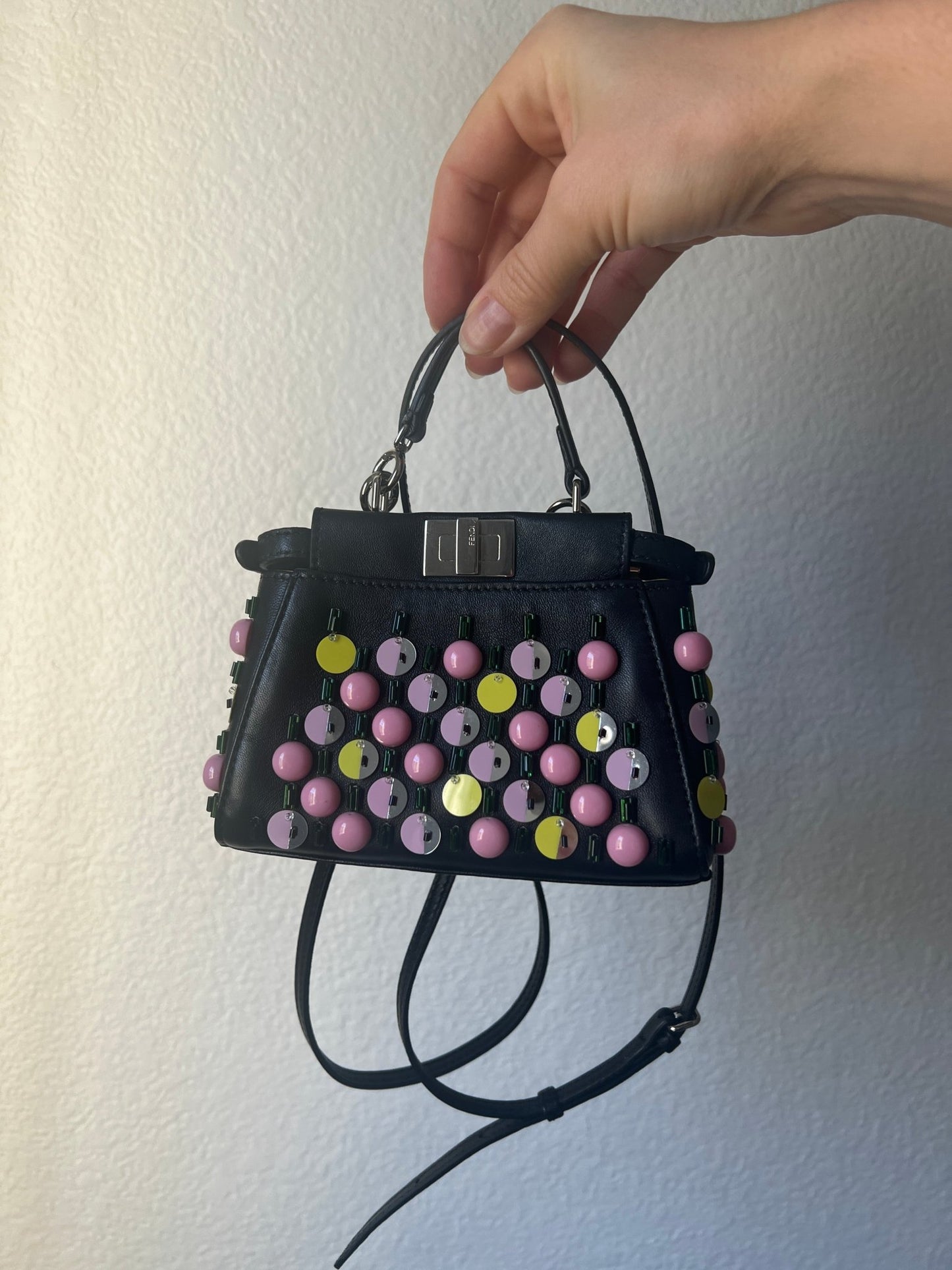 Fendi Beaded Nano Peekaboo Bag Black - Styles via Sina