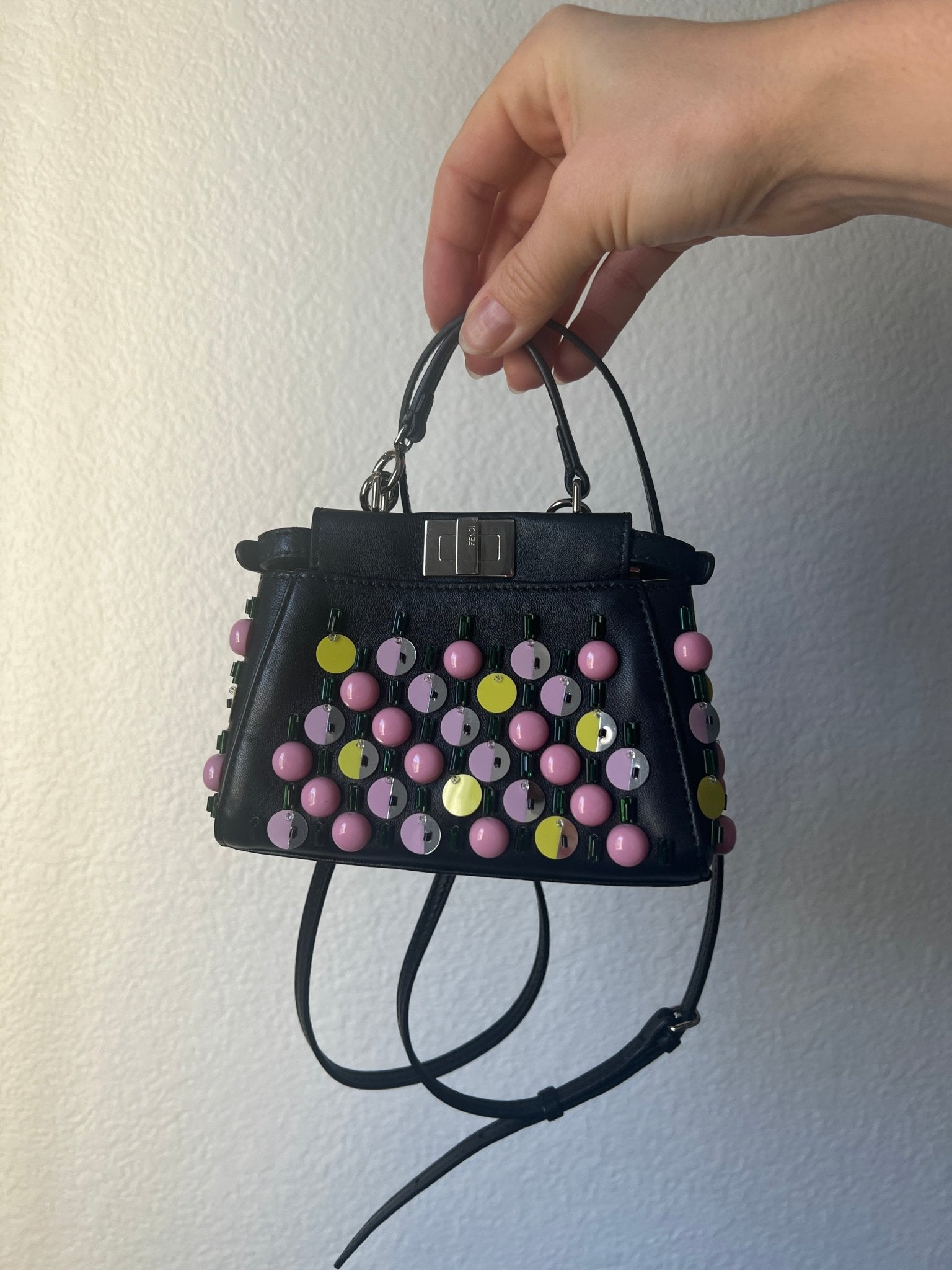 Fendi Beaded Nano Peekaboo Bag Black - Styles via Sina