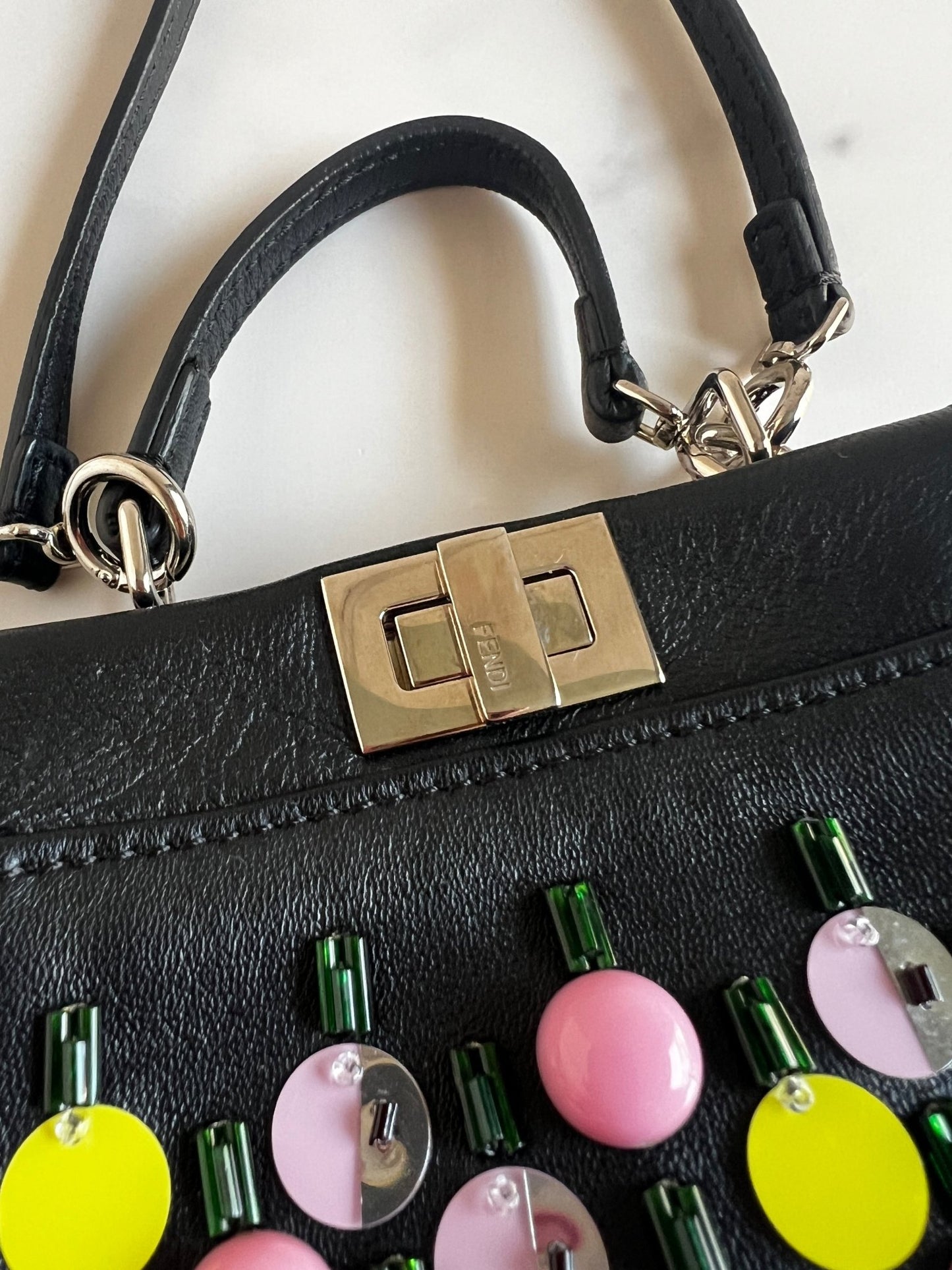 Fendi Beaded Nano Peekaboo Bag Black - Styles via Sina