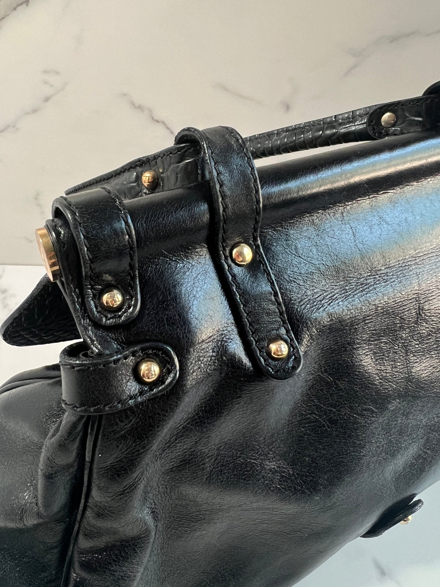 Fendi Magic Bag Leather with Crocodile Accents Black - Styles via Sina