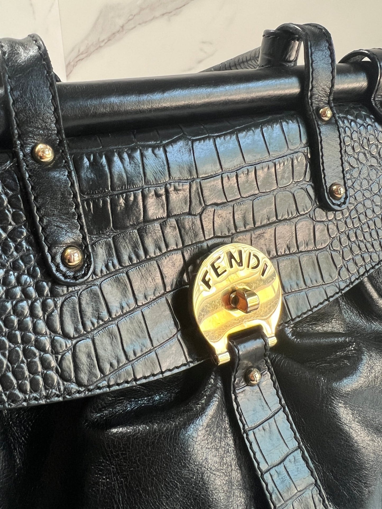 Fendi Magic Bag Leather with Crocodile Accents Black - Styles via Sina