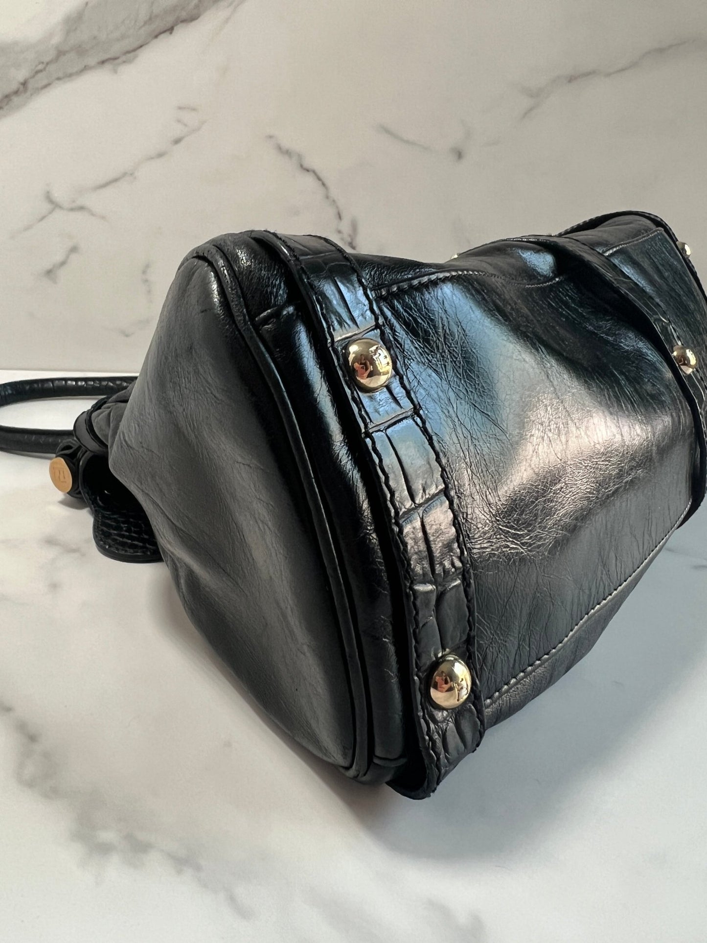 Fendi Magic Bag Leather with Crocodile Accents Black - Styles via Sina