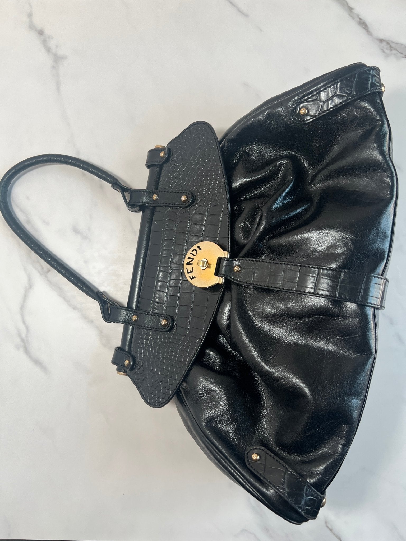 Fendi Magic Bag Leather with Crocodile Accents Black - Styles via Sina