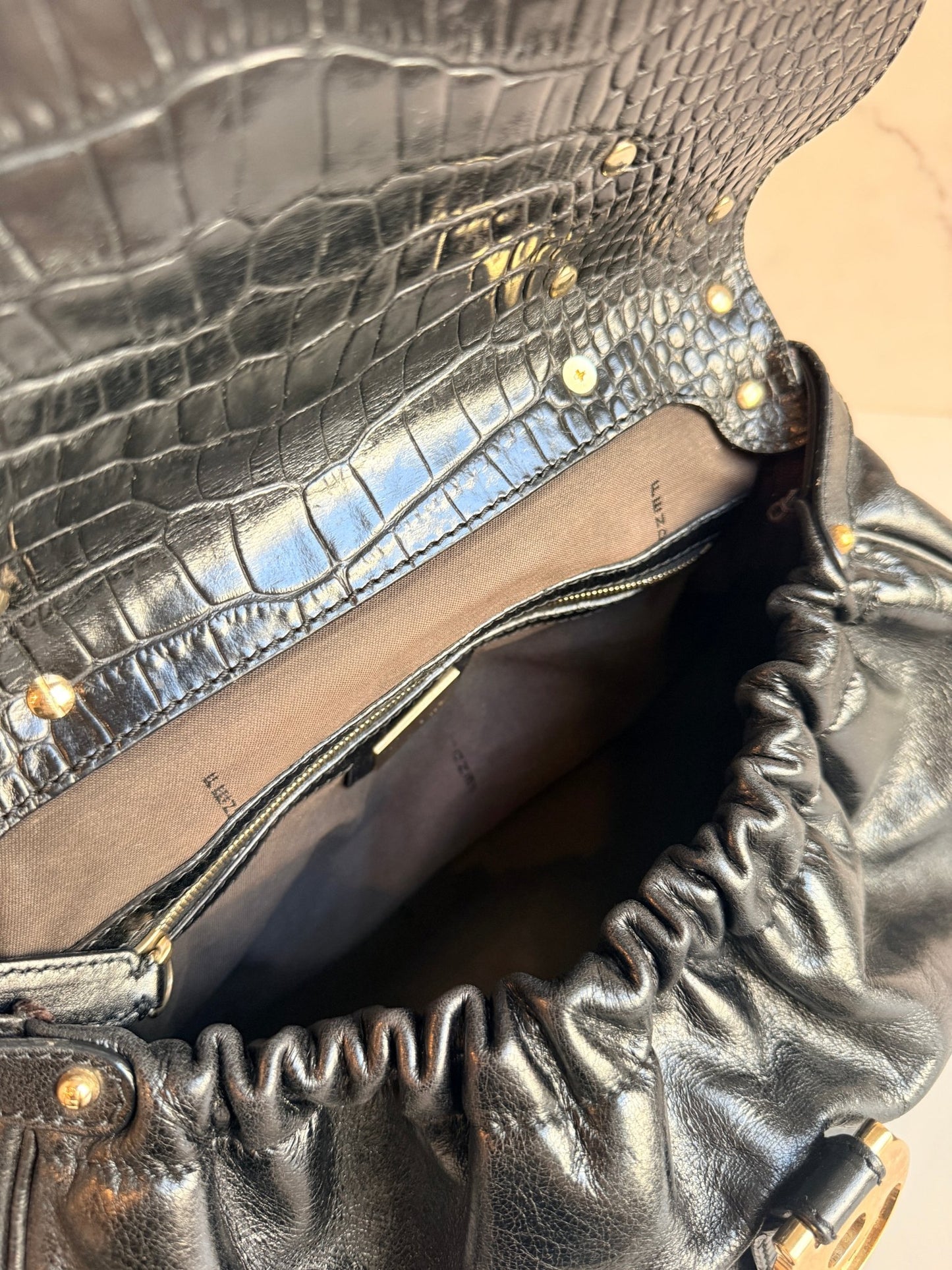 Fendi Magic Bag Leather with Crocodile Accents Black - Styles via Sina