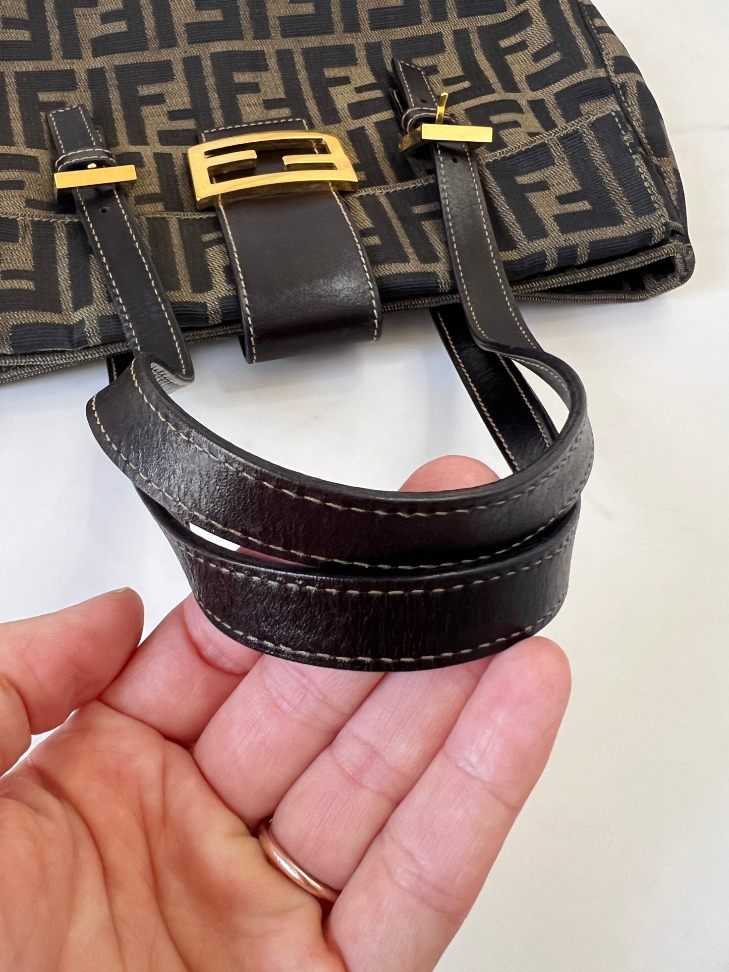 Fendi Zucca Canvas Shoulder Bag Brown - Styles via Sina