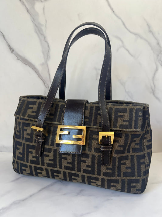 Fendi Zucca Canvas Shoulder Bag Brown - Styles via Sina