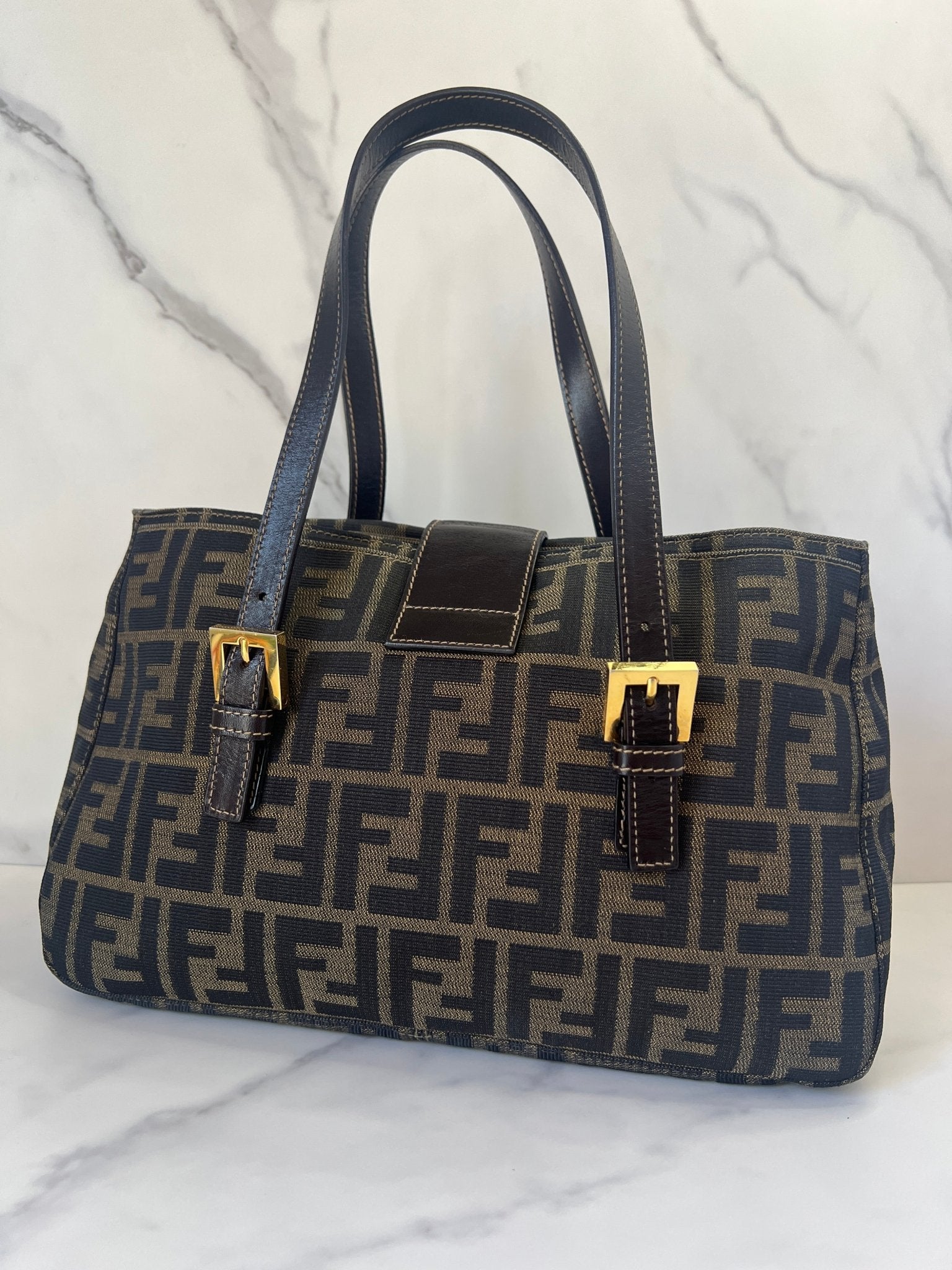 Fendi Zucca Canvas Shoulder Bag Brown - Styles via Sina