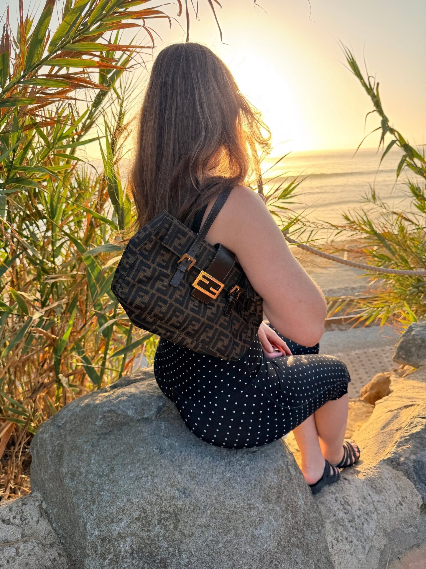 Fendi Zucca Canvas Shoulder Bag Brown - Styles via Sina