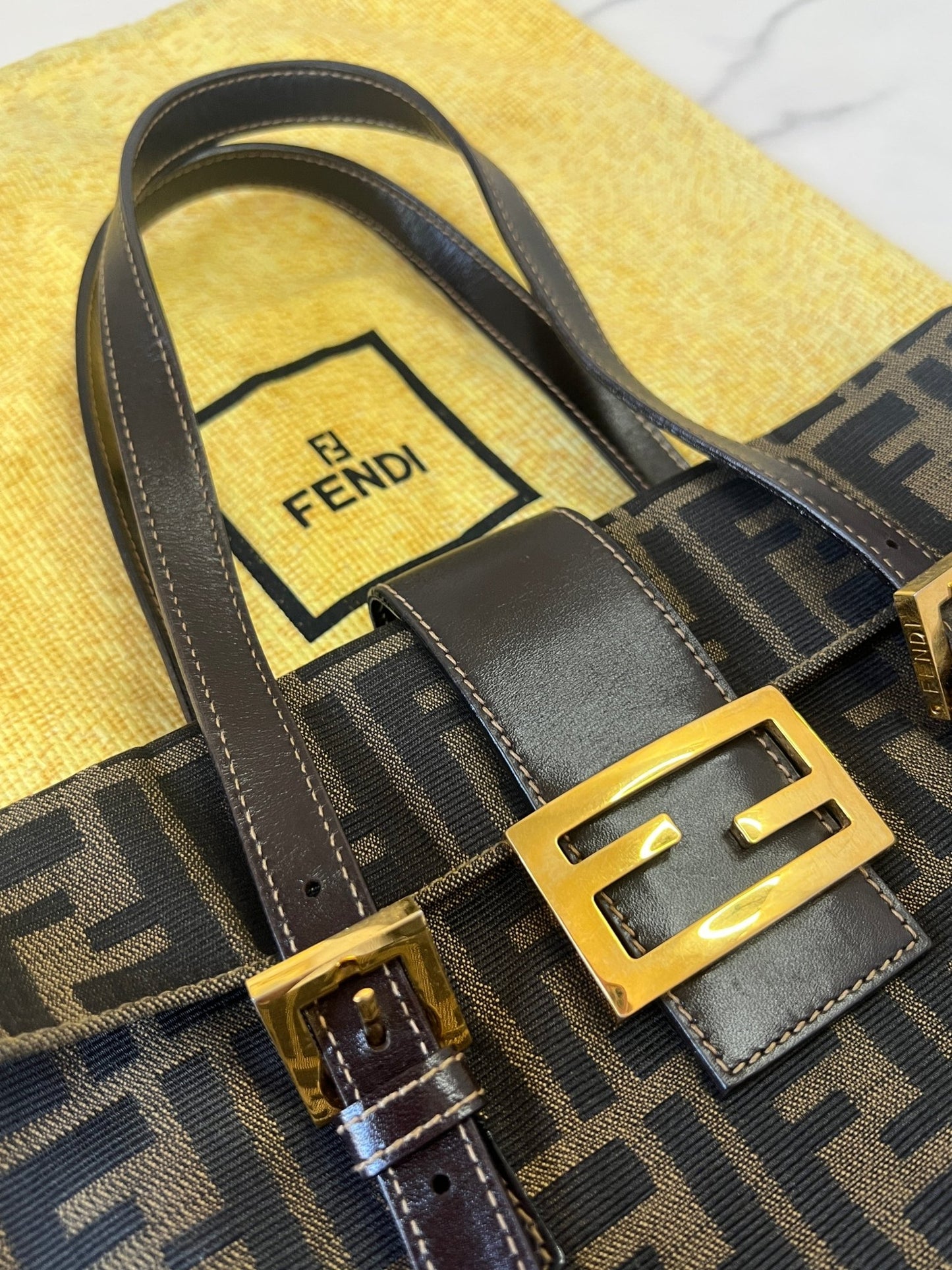 Fendi Zucca Canvas Shoulder Bag Brown - Styles via Sina