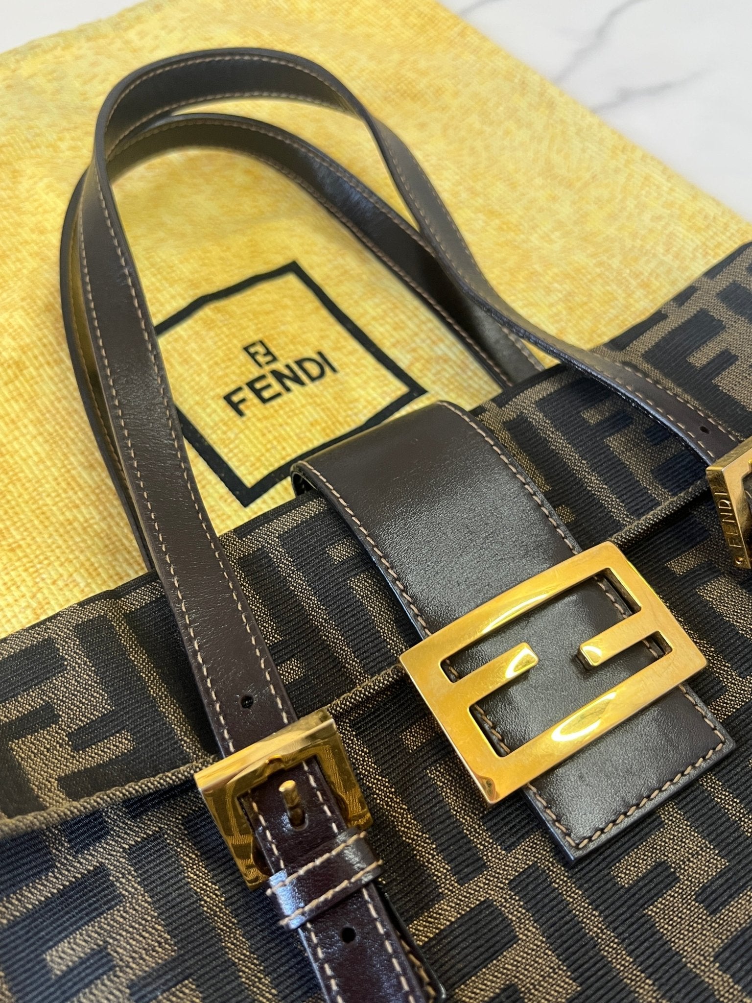 Fendi Zucca Canvas Shoulder Bag Brown - Styles via Sina