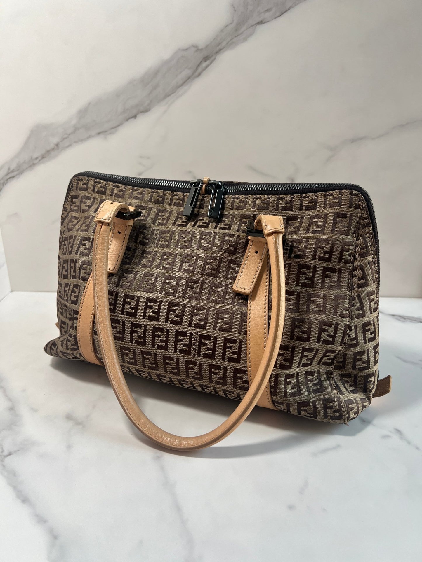 Fendi Zucchino Boston Bag Light Brown - Styles via Sina