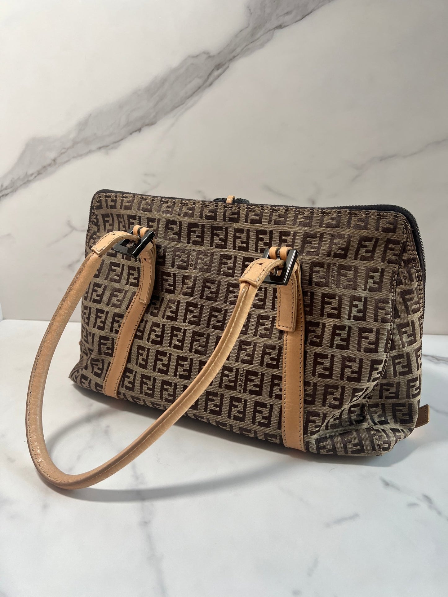 Fendi Zucchino Boston Bag Light Brown - Styles via Sina