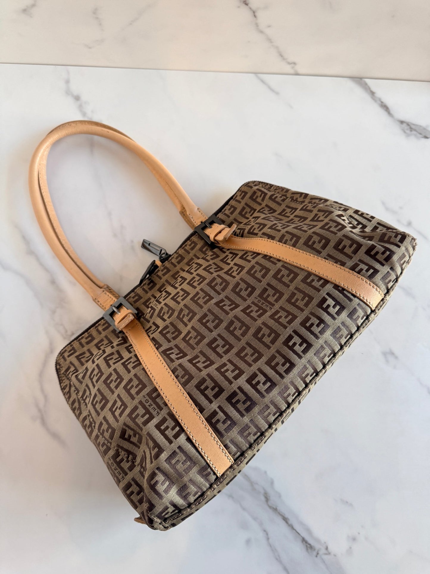 Fendi Zucchino Boston Bag Light Brown - Styles via Sina