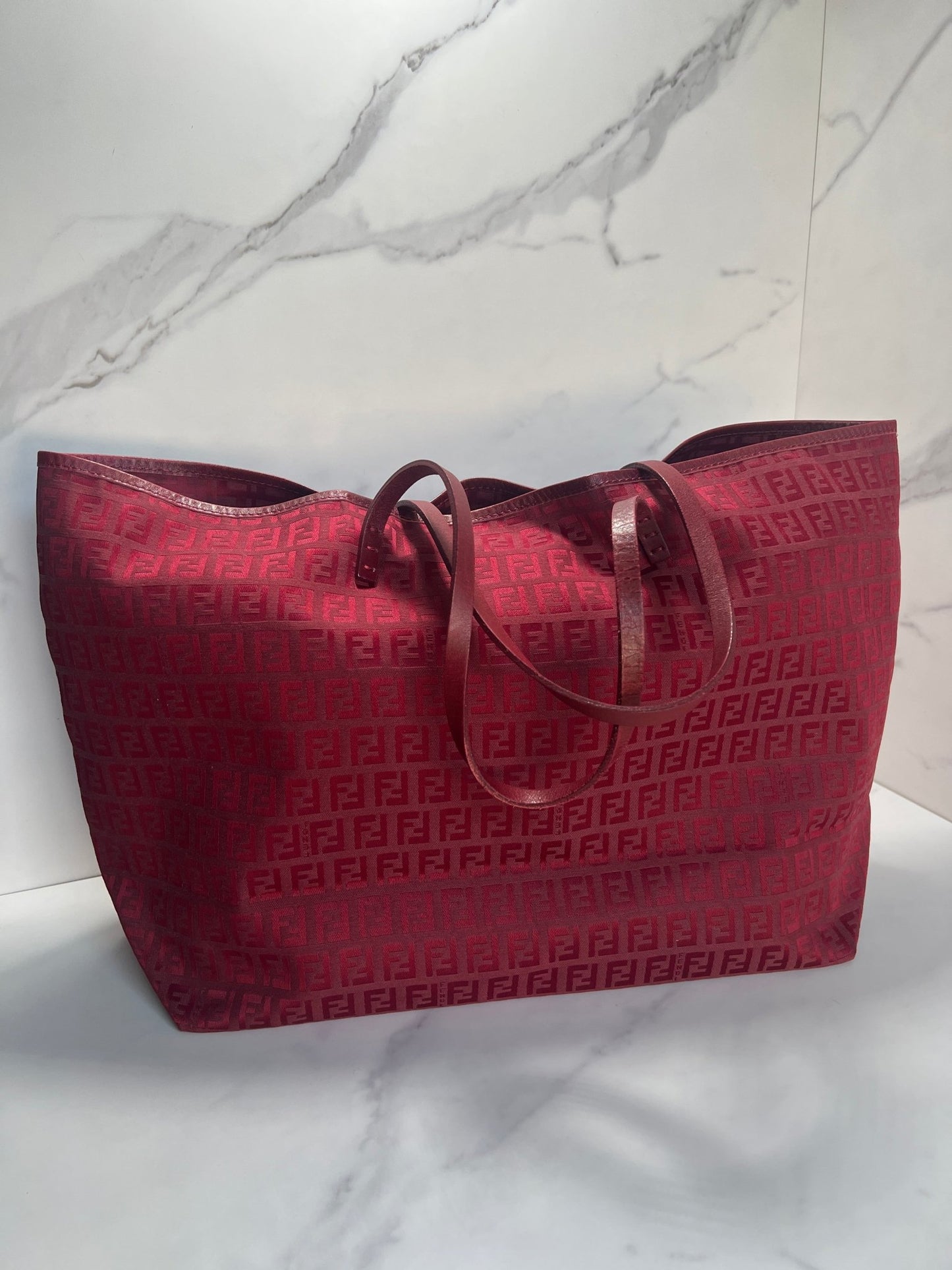Fendi Zucchino Roll Tote with Pouch Red - Styles via Sina
