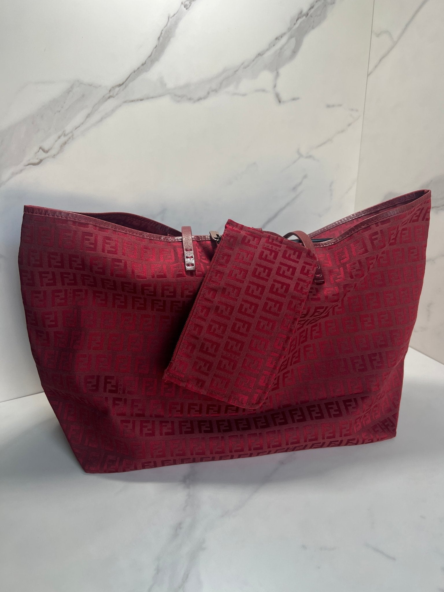 Fendi Zucchino Roll Tote with Pouch Red - Styles via Sina