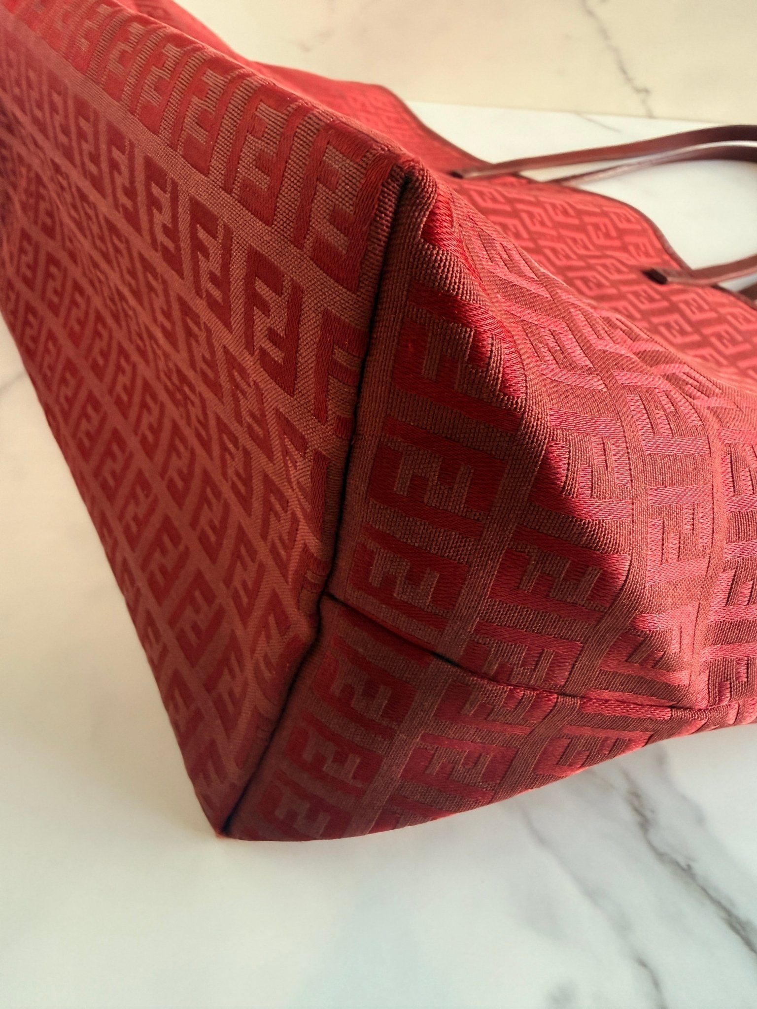 Fendi Zucchino Roll Tote with Pouch Red - Styles via Sina