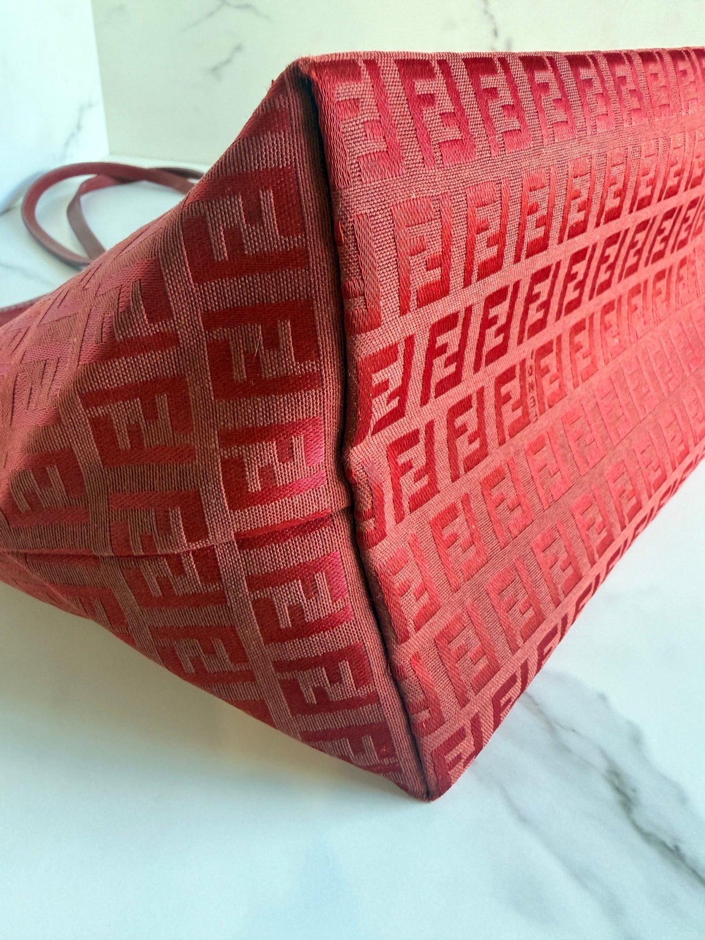 Fendi Zucchino Roll Tote with Pouch Red - Styles via Sina