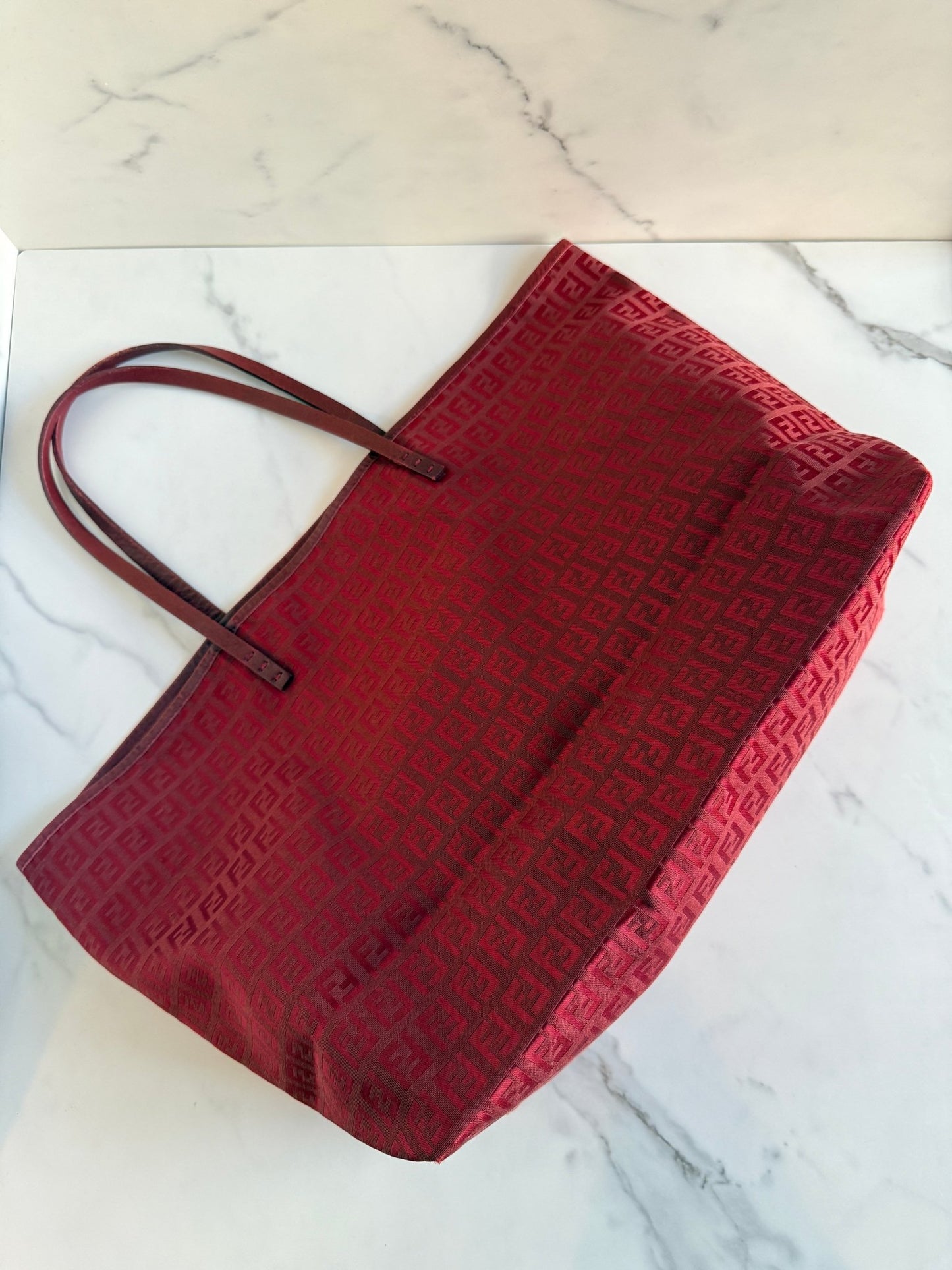 Fendi Zucchino Roll Tote with Pouch Red - Styles via Sina