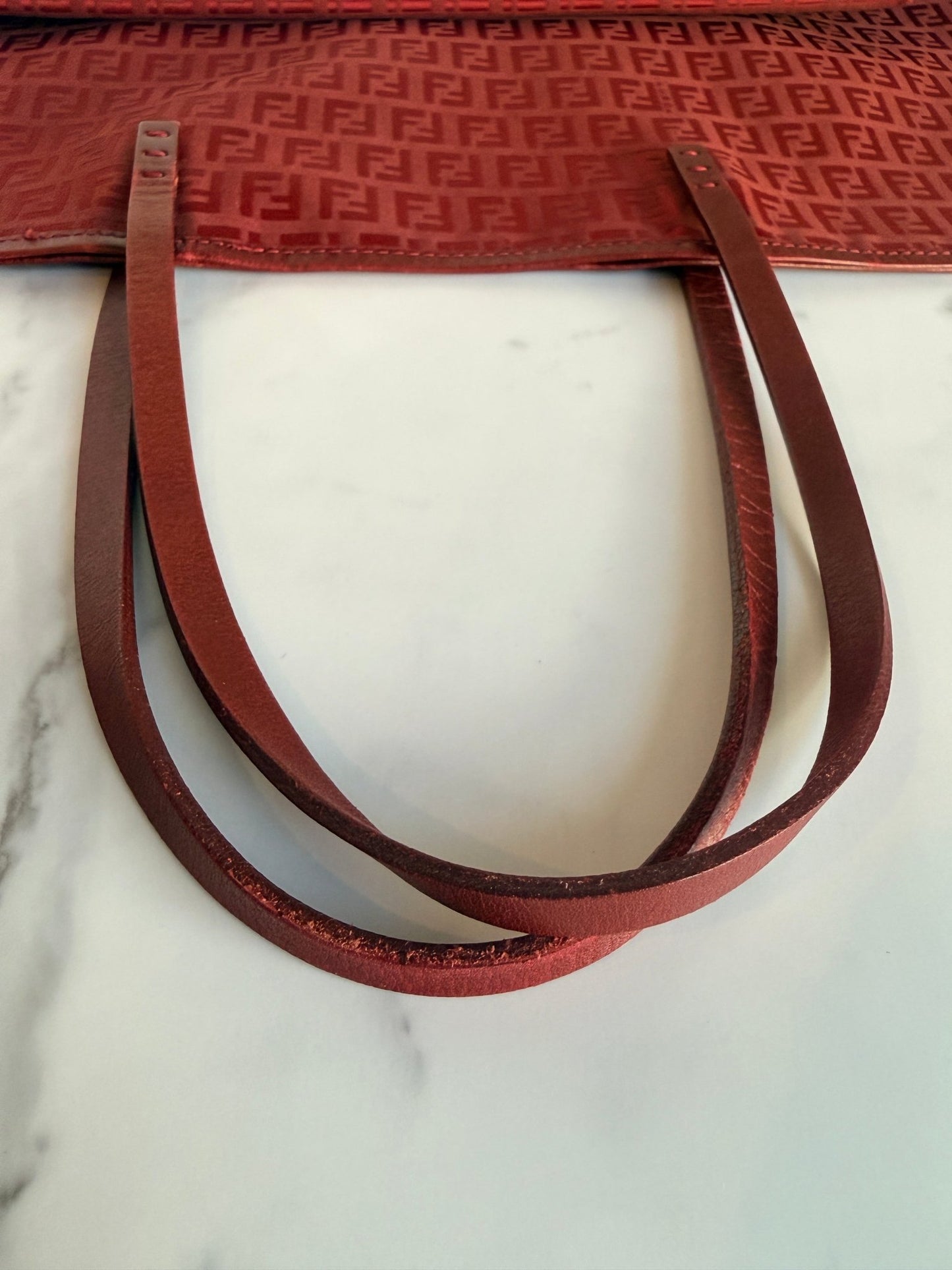 Fendi Zucchino Roll Tote with Pouch Red - Styles via Sina